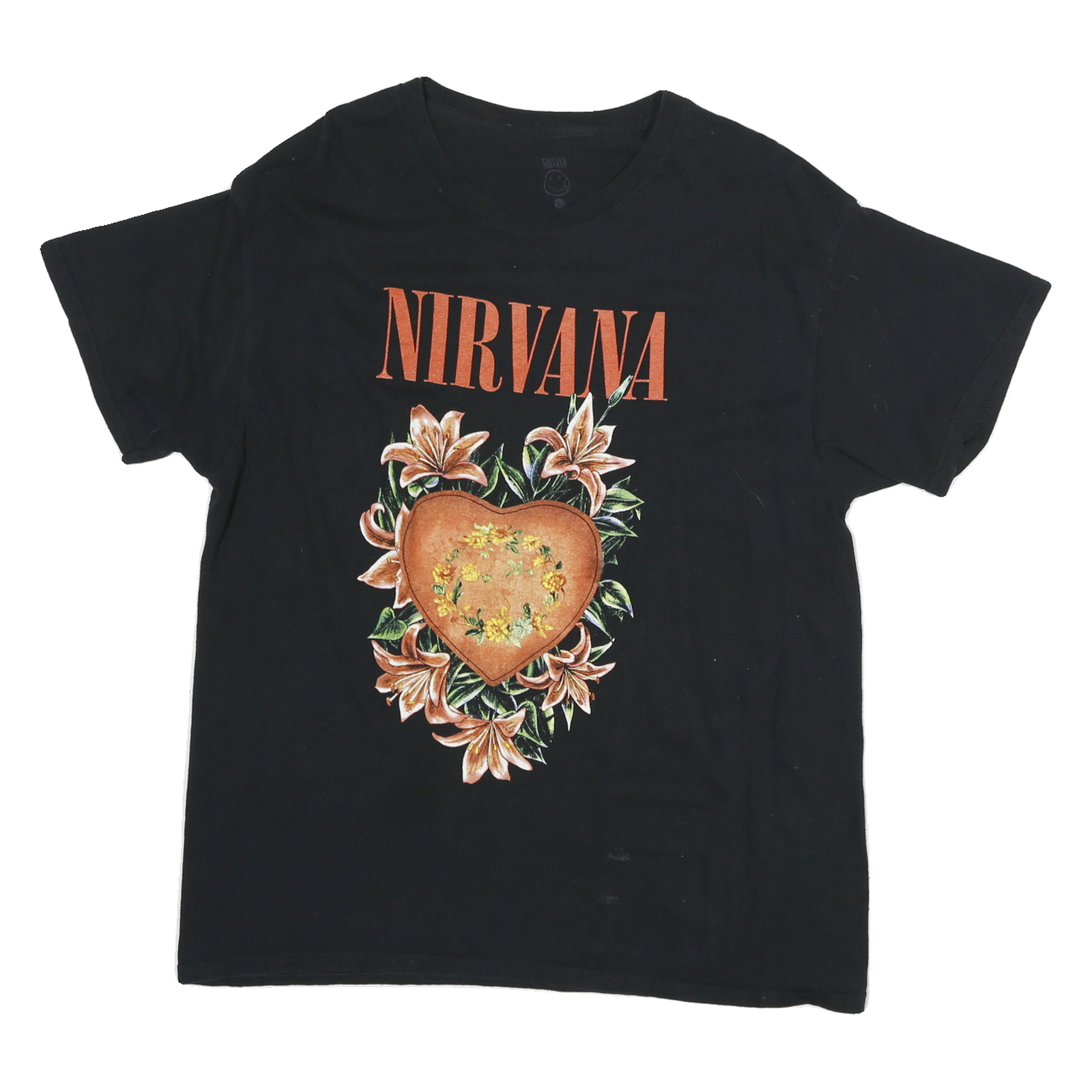 NIRVANA Mens Black Graphic T-Shirt L Short Sleeve Crew Neck Band Logo Refurbished - N/A refurbished available on Cerqular