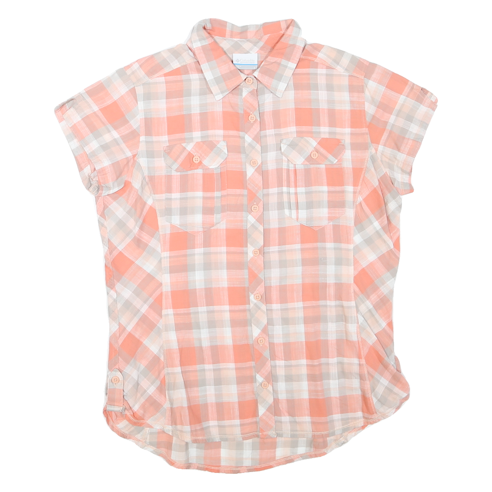 COLUMBIA Womens Peach & White Check Shirt L Short Sleeve Button Casual Summer Refurbished - N/A refurbished available on Cerqular