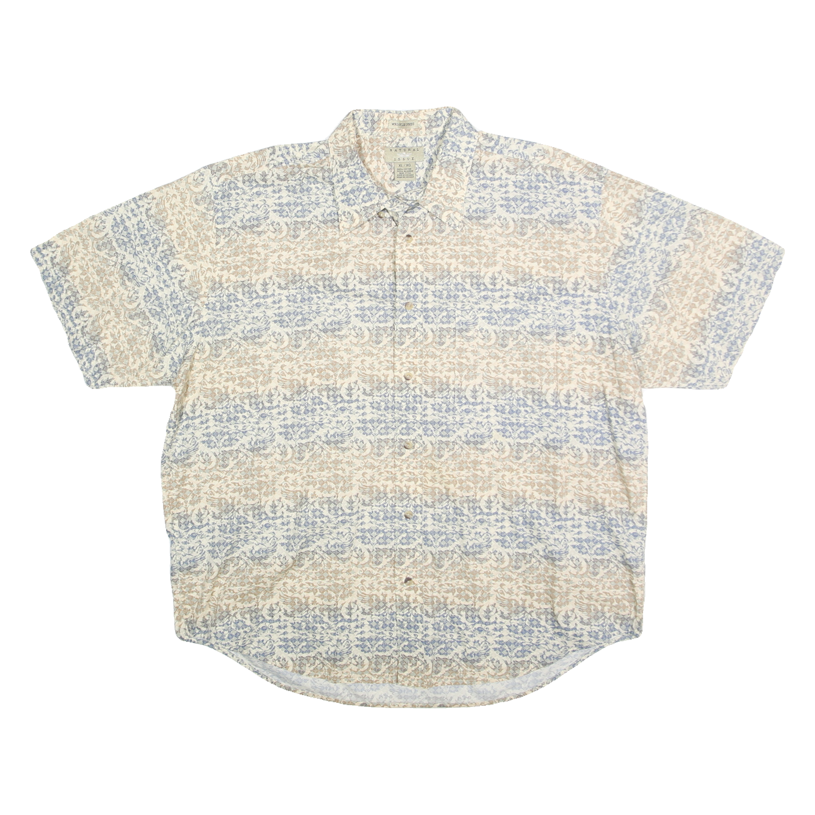 NATURAL ISSUE Mens Blue & Beige Pattern Shirt XL Cotton Summer Casual Refurbished - N/A refurbished available on Cerqular