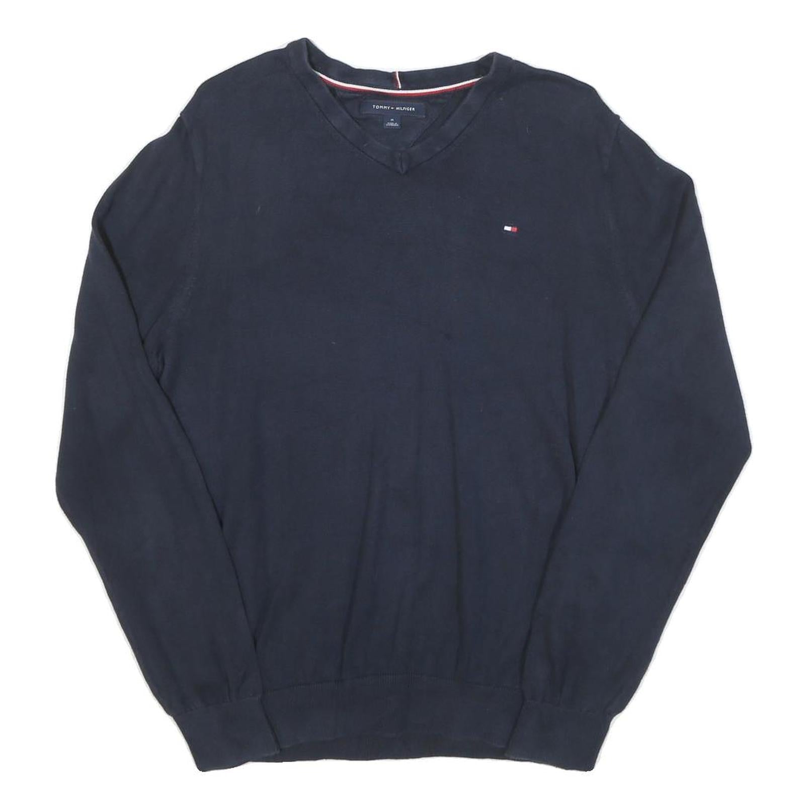 TOMMY HILFIGER Mens Navy Plain Pullover V-Neck Basic Knit M Cotton Blend Jumper Refurbished - N/A refurbished available on Cerqular
