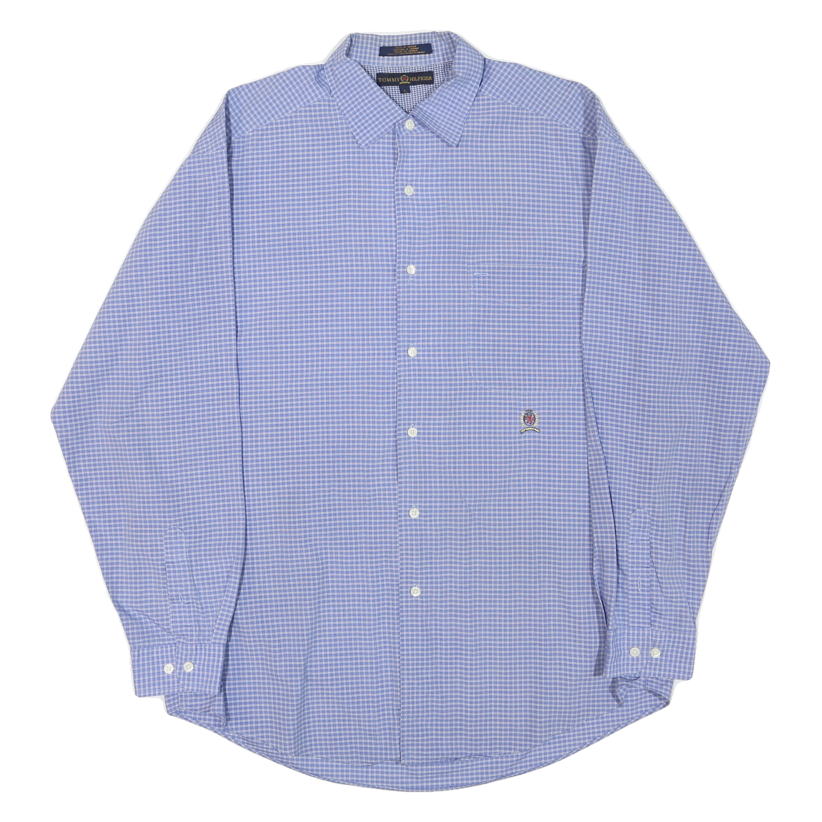 TOMMY HILFIGER Mens Blue Small Check Shirt L Classic Button Collar Long Sleeve Refurbished - N/A refurbished available on Cerqular