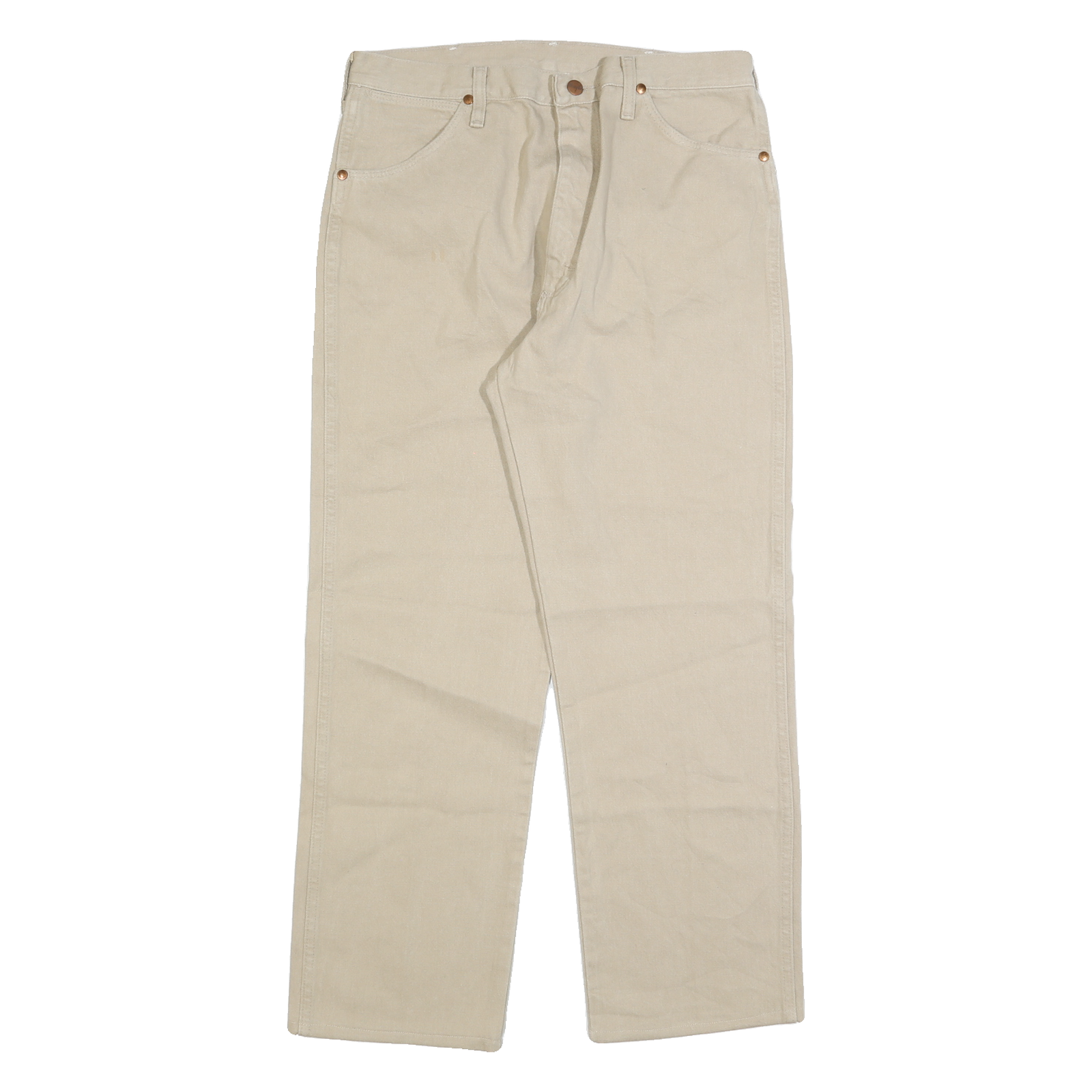 WRANGLER Mens Beige Regular Straight Denim W34 L28 Casual Zip Cotton Jeans Refurbished - N/A refurbished available on Cerqular