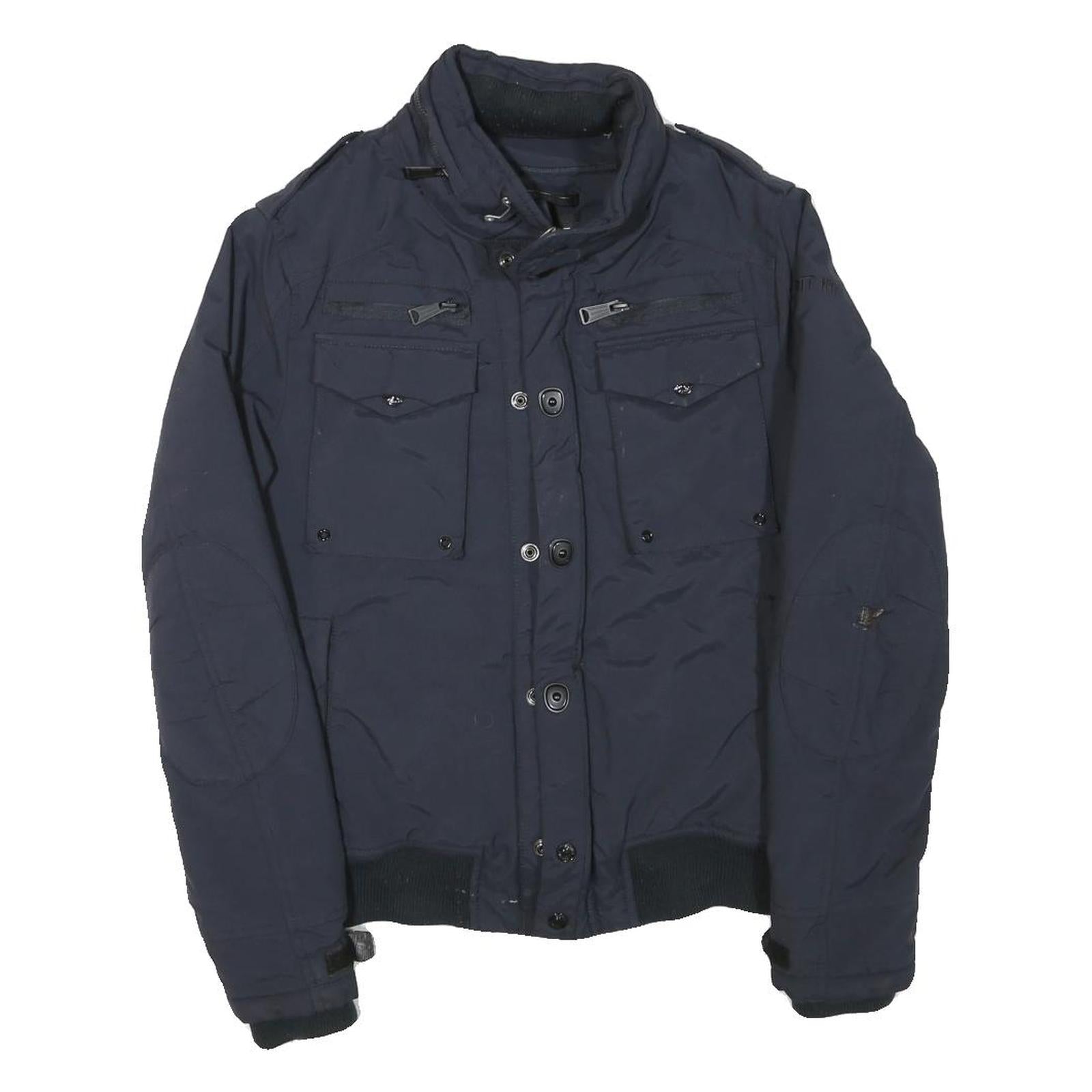 SCHOTT Mens Navy Blue Flight Jacket S Polyester Blend Zip Button Pocket Refurbished - N/A refurbished available on Cerqular