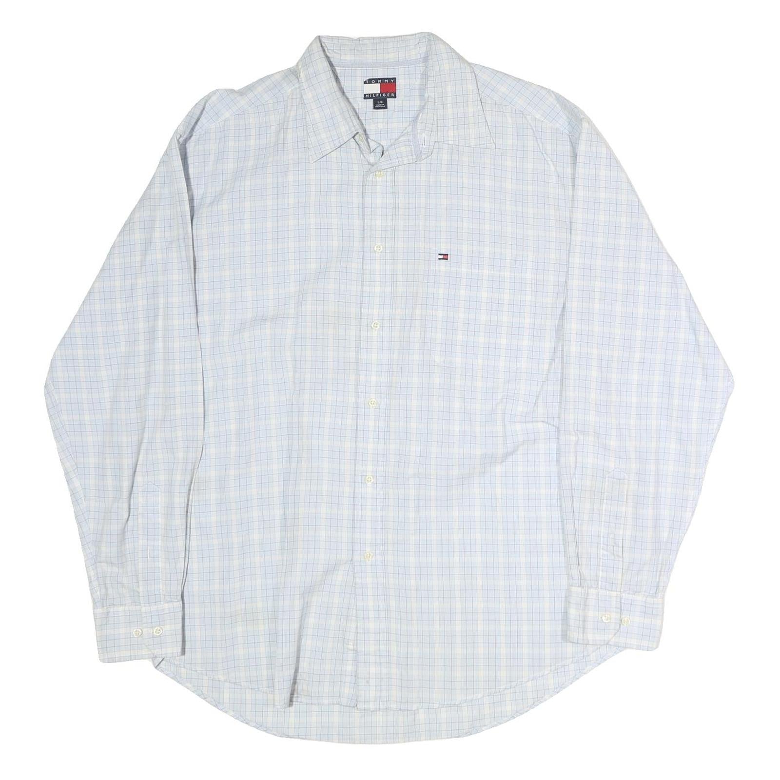 TOMMY HILFIGER Mens Blue & White Check Shirt L Classic Button-Down Long Sleeve Refurbished - N/A refurbished available on Cerqular