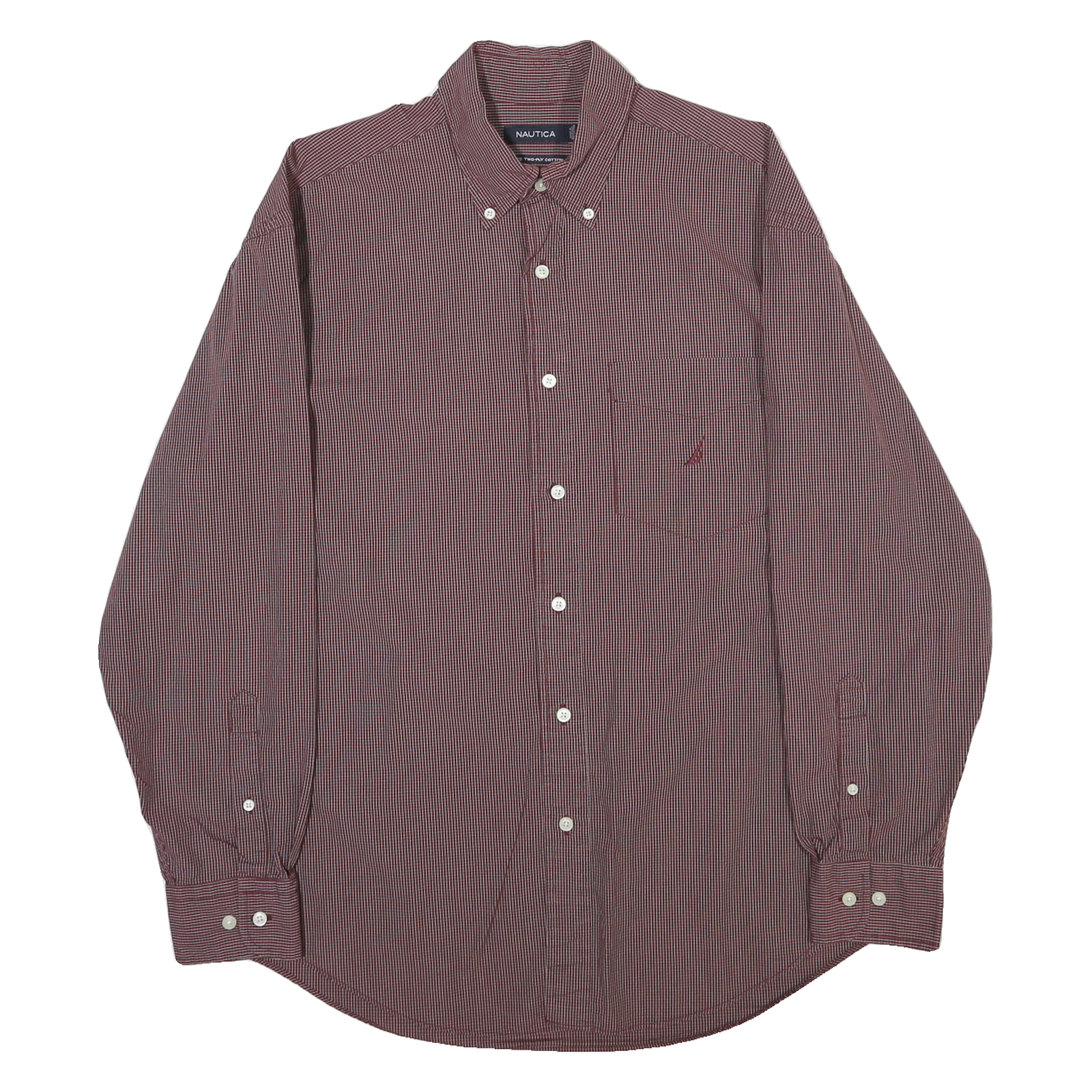 NAUTICA Mens Maroon & Navy Checked Cotton Blend Shirt L Button-Down Collar Refurbished - N/A refurbished available on Cerqular
