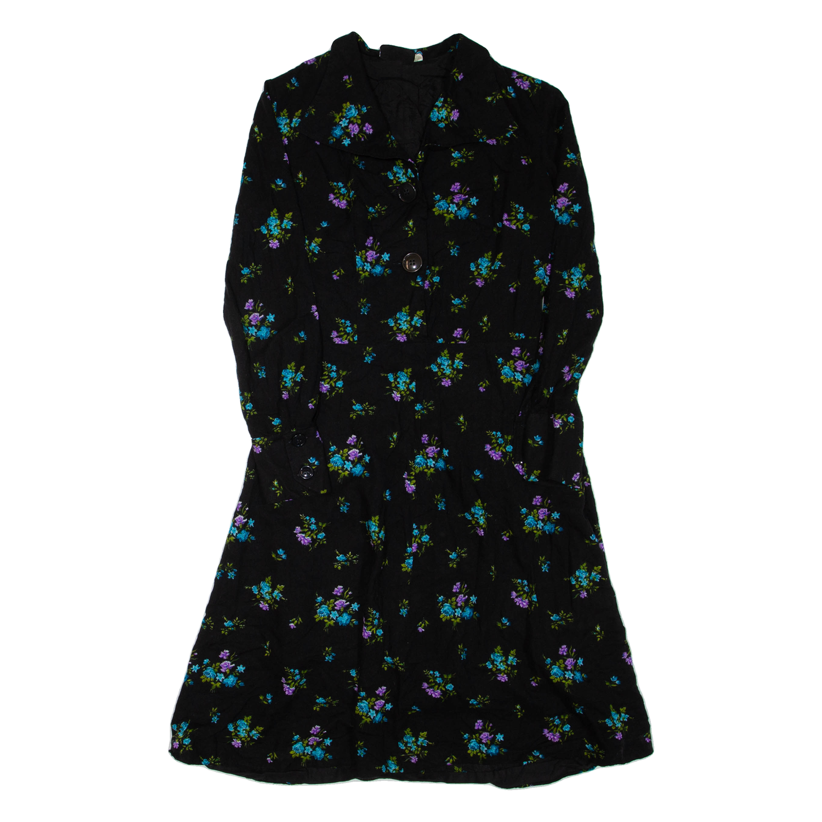 Womens Day Dress Black Floral Long Sleeve Knee Length M Refurbished - N/A refurbished available on Cerqular