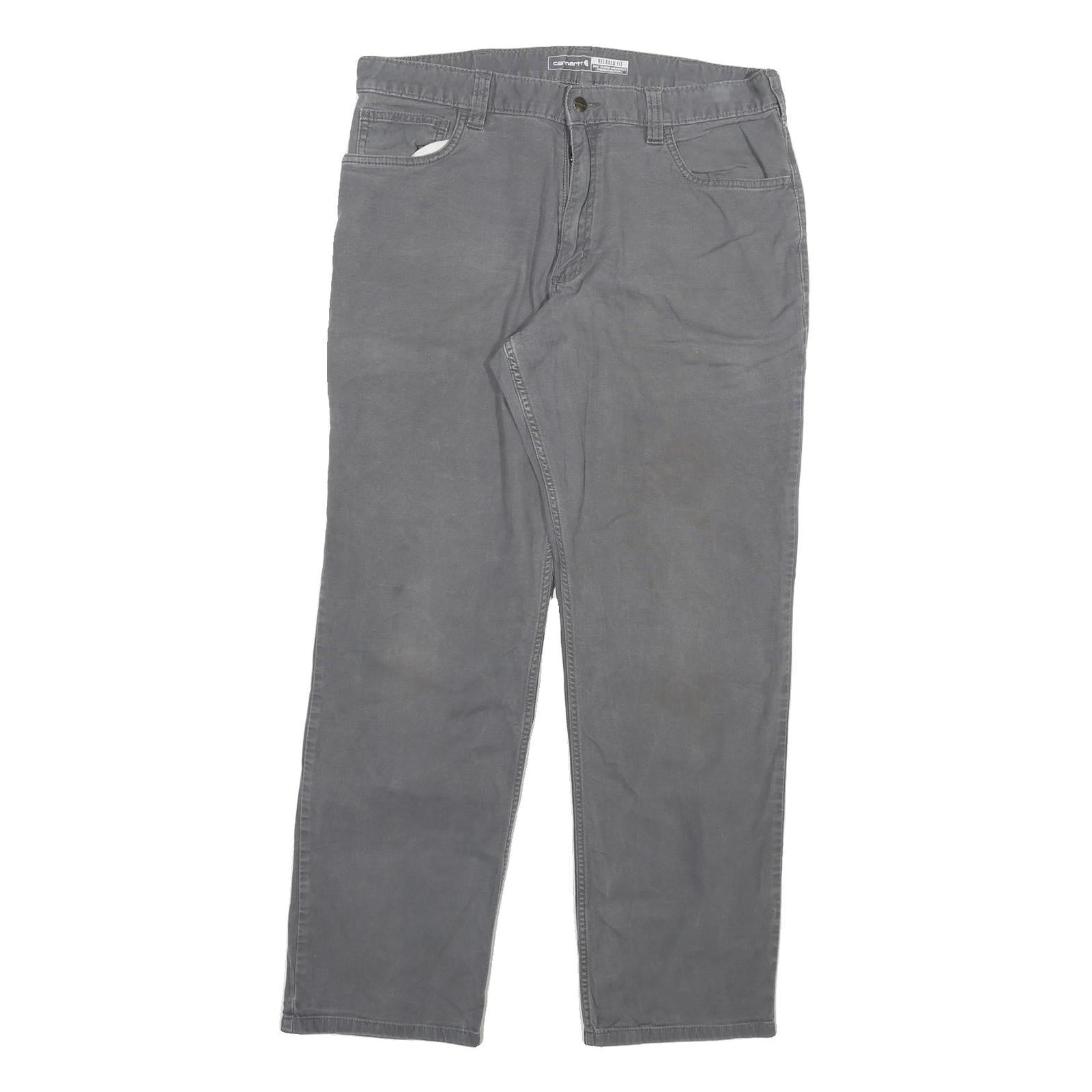 CARHARTT Mens Grey Relaxed Fit Straight Leg Trousers W36 L32 Cotton Blend Zip Refurbished - N/A refurbished available on Cerqular