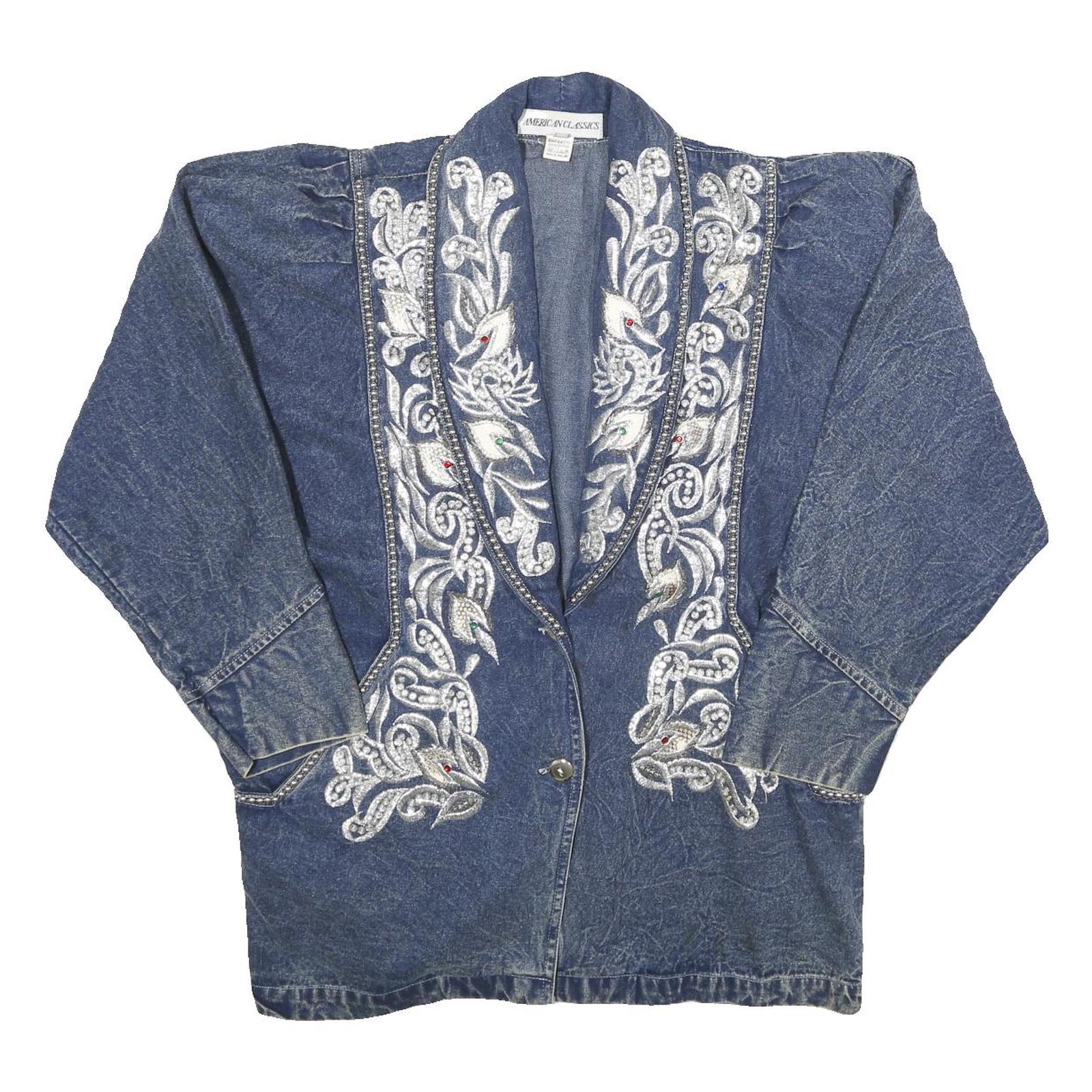 AMERICAN CLASSICS Womens Blue Denim Button Jacket S Embroidered Vintage Style Refurbished - N/A refurbished available on Cerqular