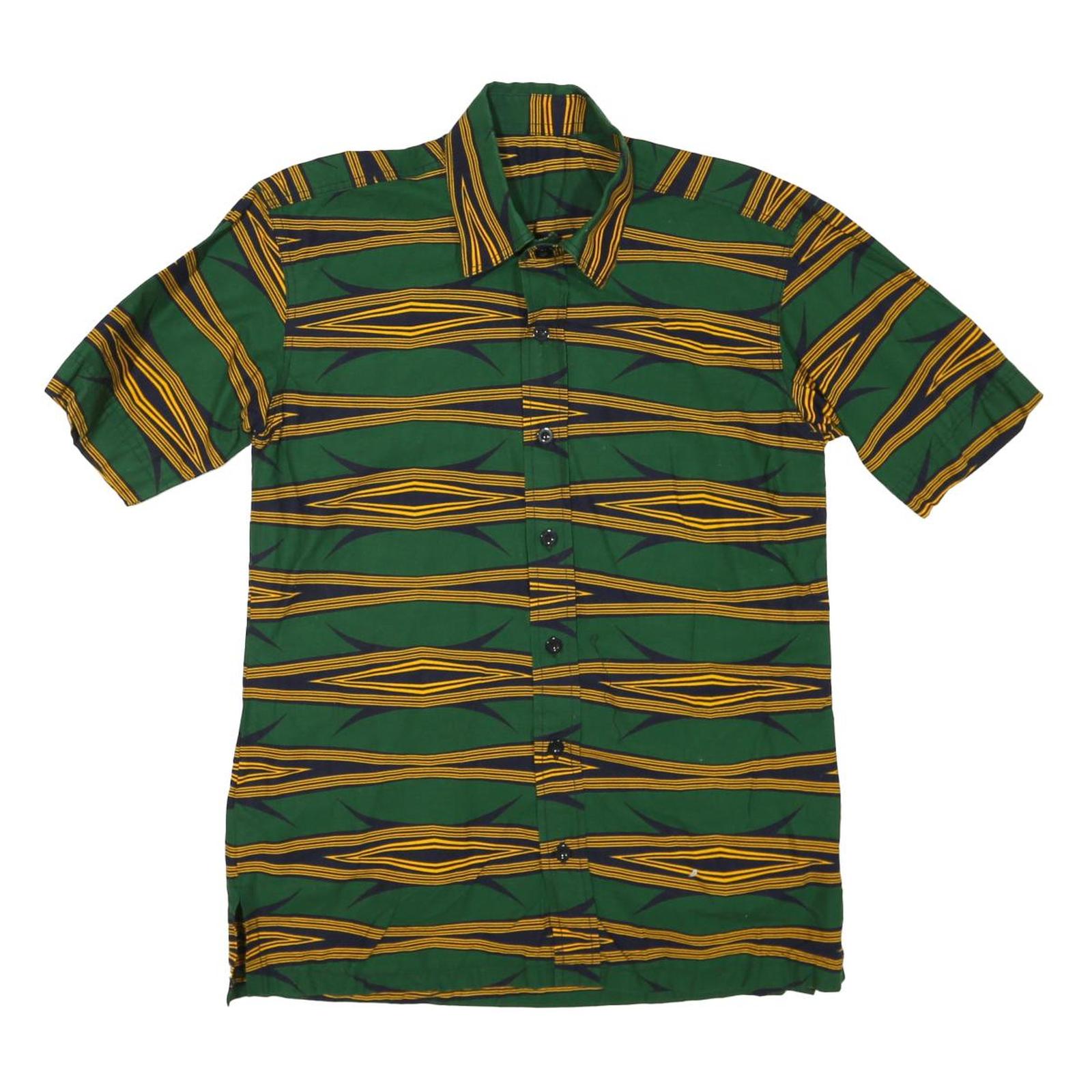 Mens Green & Yellow Patterned Cotton Blend Shirt M Short Sleeve Button Collar Refurbished - N/A refurbished available on Cerqular
