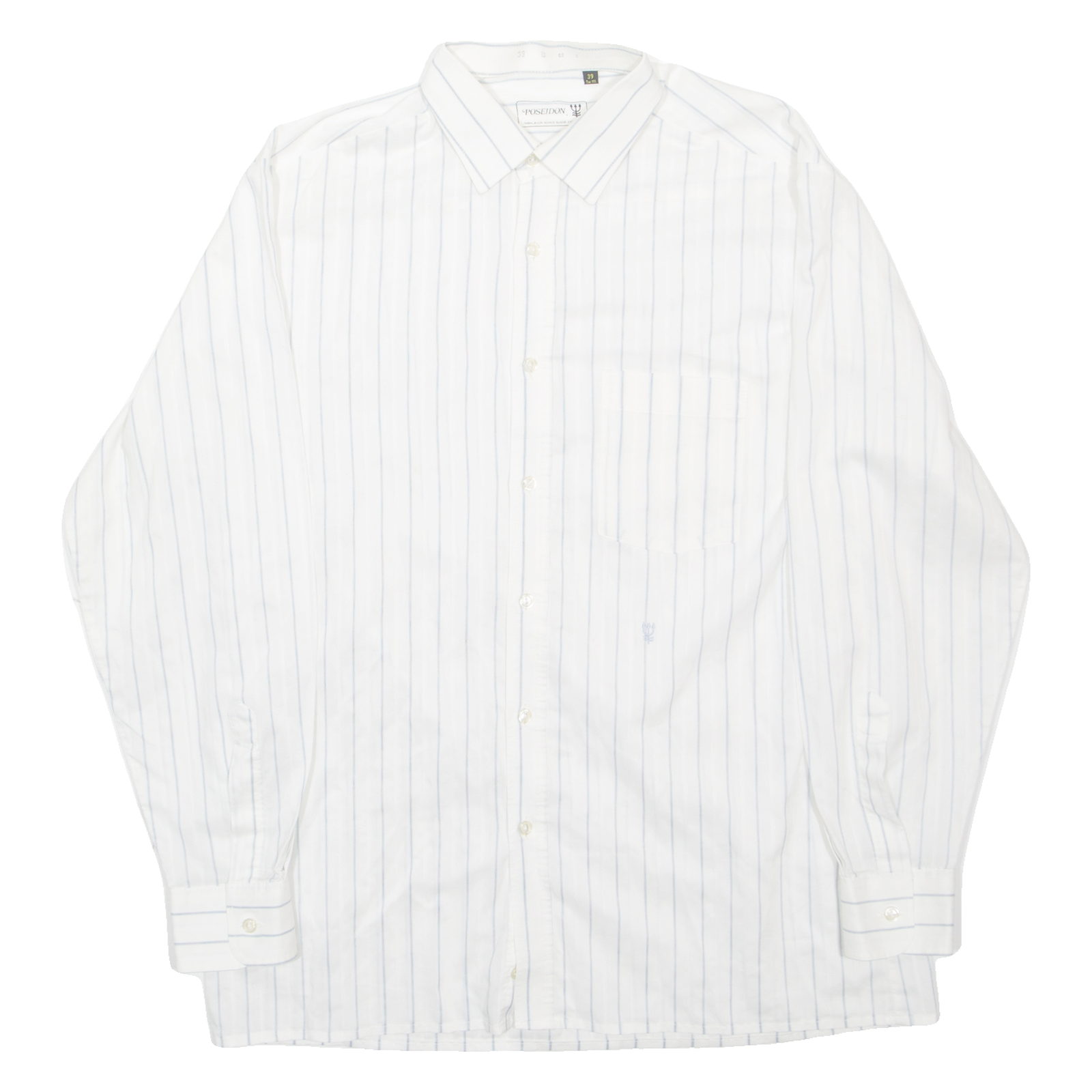 POSEIDON Mens Shirt White Striped Long Sleeve M Refurbished - N/A refurbished available on Cerqular