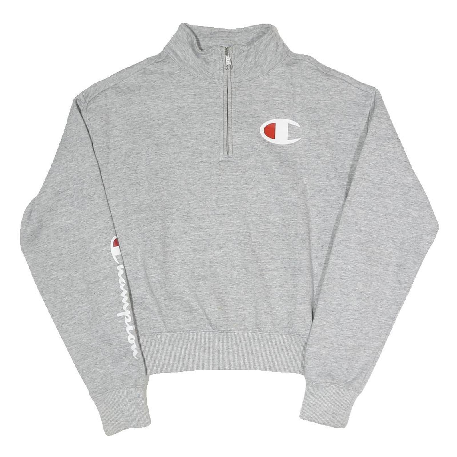 CHAMPION Womens Grey Quarter Zip S Logo Sweatshirt Cotton Blend Pullover Refurbished - N/A refurbished available on Cerqular