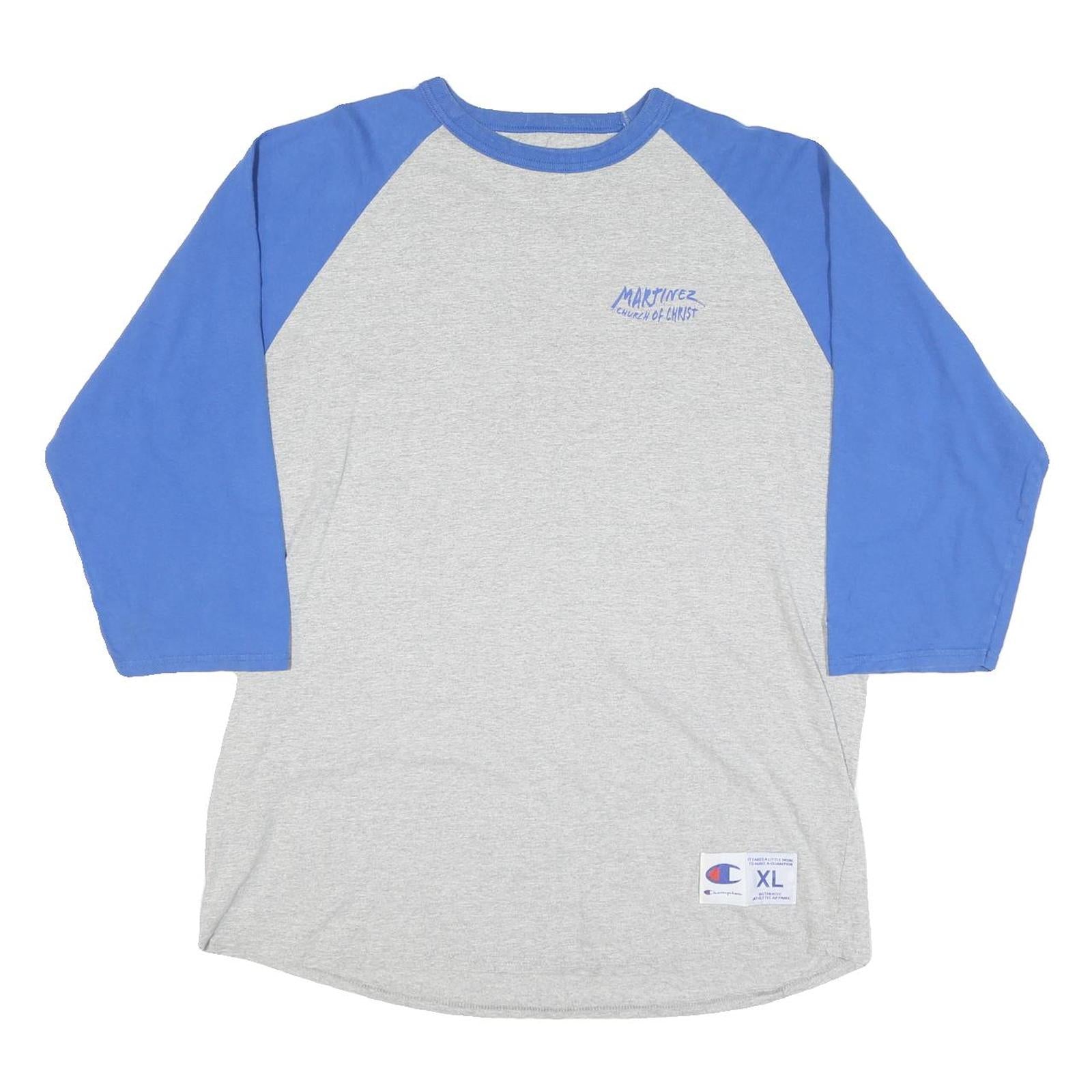 CHAMPION Mens Grey & Blue Graphic Baseball T-Shirt XL Long Sleeve Crew Neck Refurbished - N/A refurbished available on Cerqular