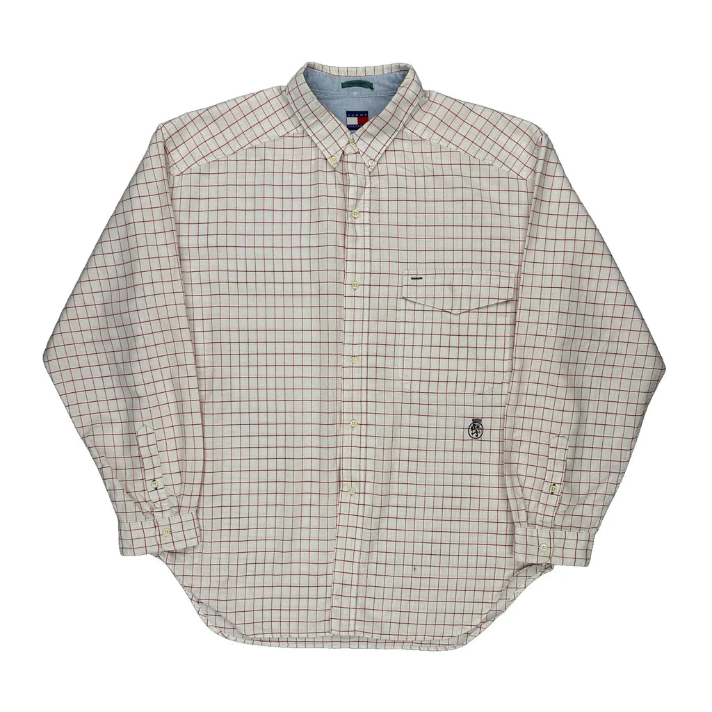 Tommy Hilfiger Checked Shirt - XL Cream Cotton Refurbished - Thrifted (note: this is a term often used to describe second- refurbished available on Cerqular