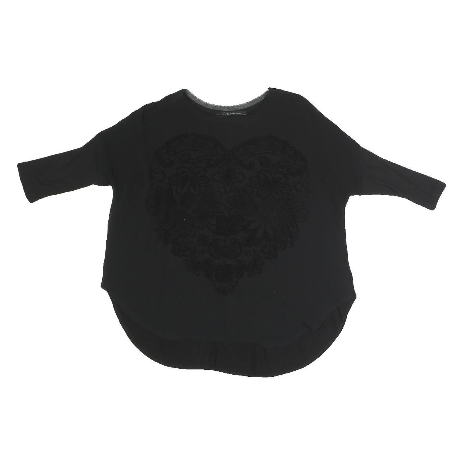 ZARA Womens Black Printed Top 3/4 Sleeve Round Neck Size S Casual Stylish Refurbished - N/A refurbished available on Cerqular