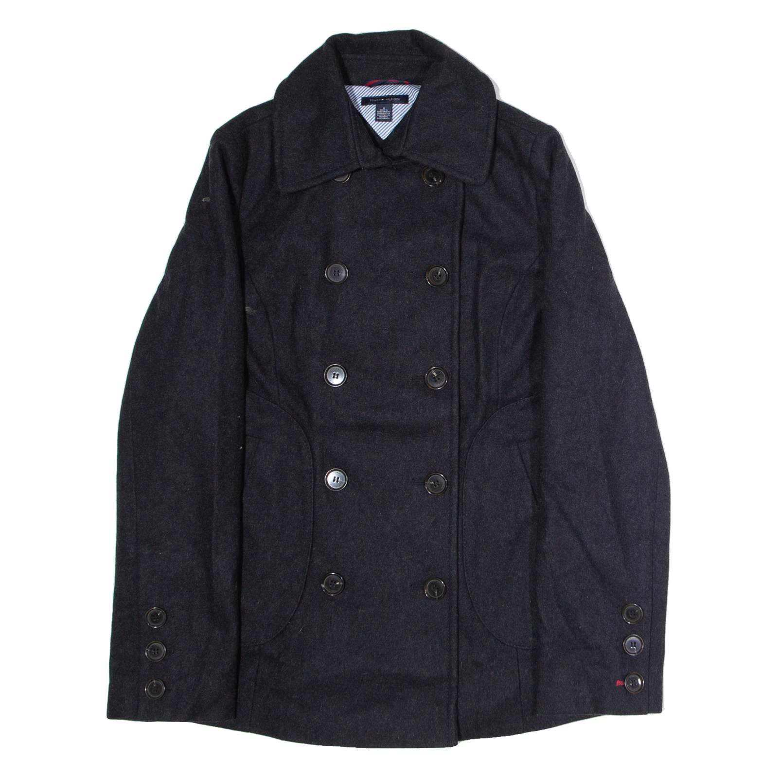 TOMMY HILFIGER Womens Trench Coat Grey Wool UK 10 Refurbished - N/A refurbished available on Cerqular