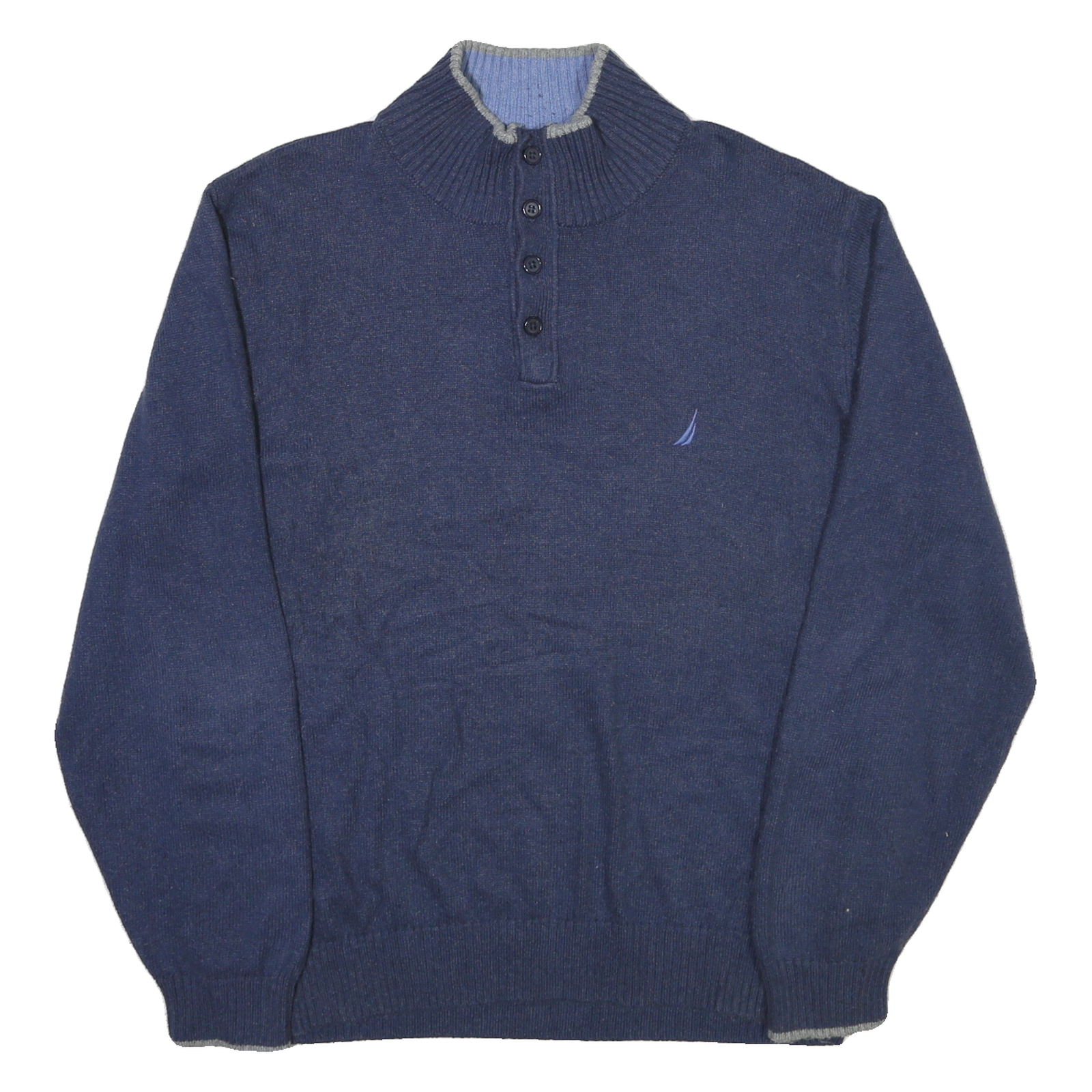 NAUTICA Mens Navy Blue Patterned Polo Neck Cotton Blend Jumper XL Button Up Rib Refurbished - N/A refurbished available on Cerqular