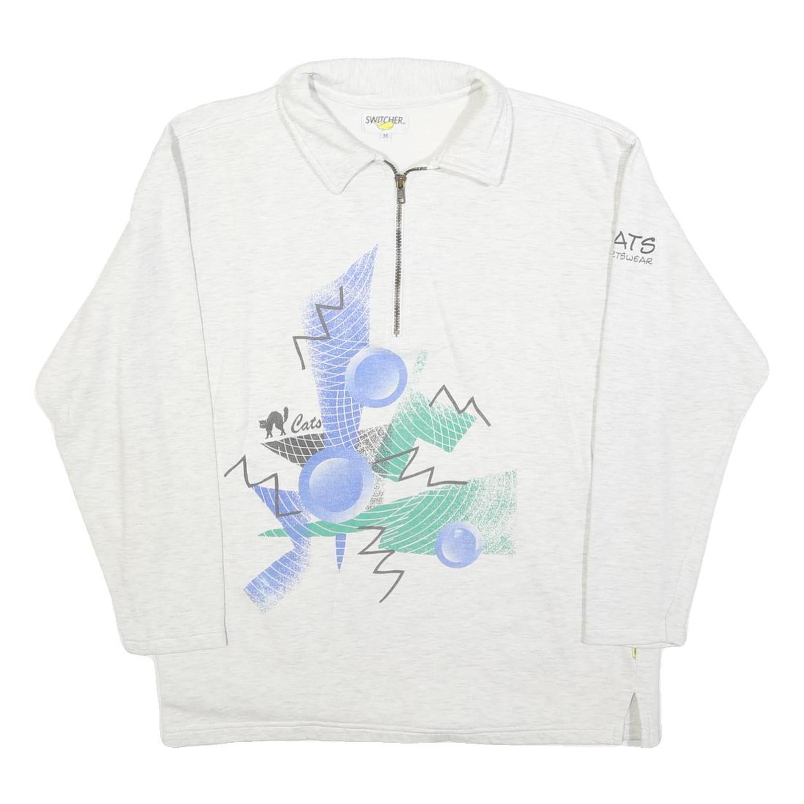 SWITCHER Womens White Graphic Collared M Cotton Blend Sweatshirt Pullover Zip Refurbished - N/A refurbished available on Cerqular