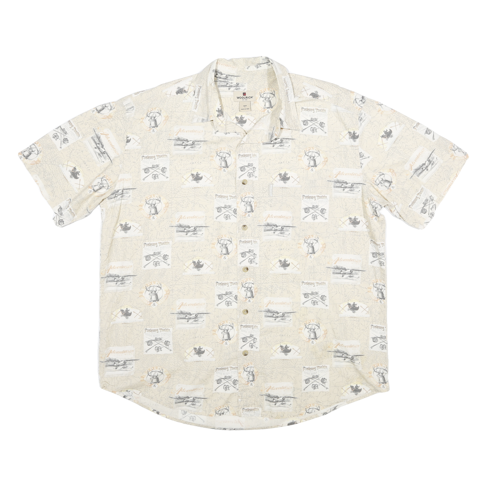 WOOLRICH Mens Beige Adventure Print Cotton Shirt L Casual Lightweight Summer Refurbished - N/A refurbished available on Cerqular
