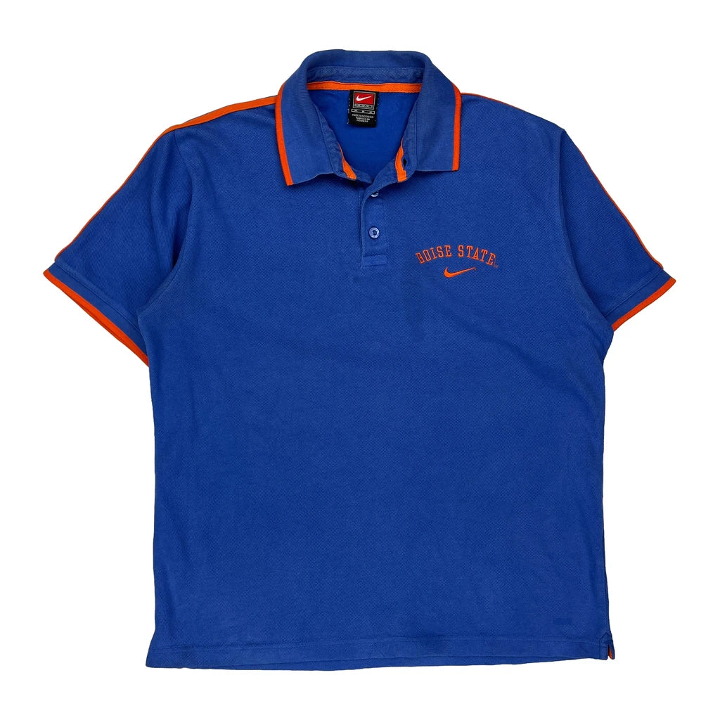 Boise State Nike College Polo Shirt - Medium Blue Cotton Refurbished - Thrifted (note: this is a term often used to describe second- refurbished available on Cerqular