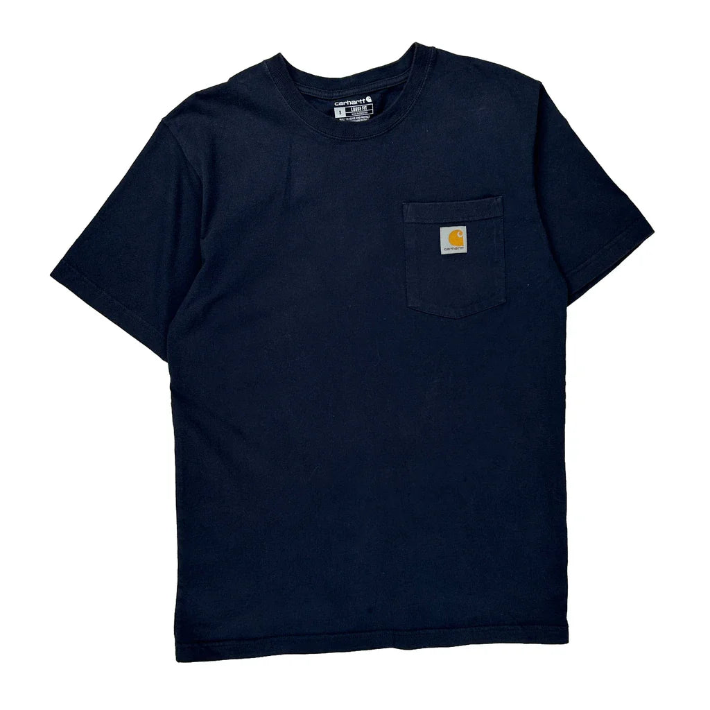 Carhartt T-Shirt - Small Navy Cotton Refurbished - Thrifted (note: this is a term often used to describe second- refurbished available on Cerqular
