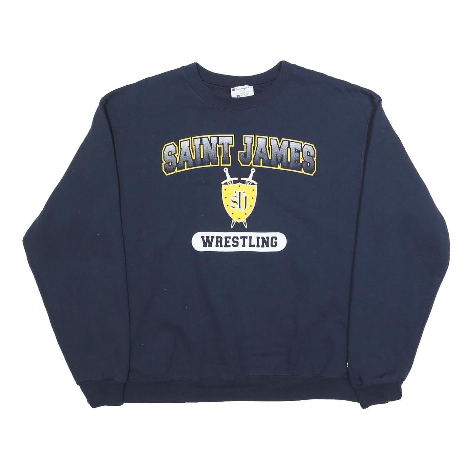CHAMPION Mens Navy Blue Saint James Wrestling Crew Neck L Sweatshirt Refurbished - N/A refurbished available on Cerqular