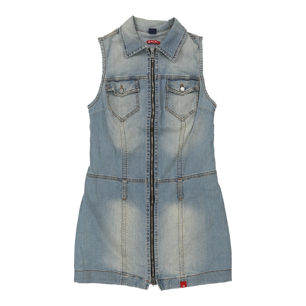 Pit Stop Denim Dress - Medium Light Wash Cotton Refurbished - Thrifted (note: this is a term often used to describe second- refurbished available on Cerqular