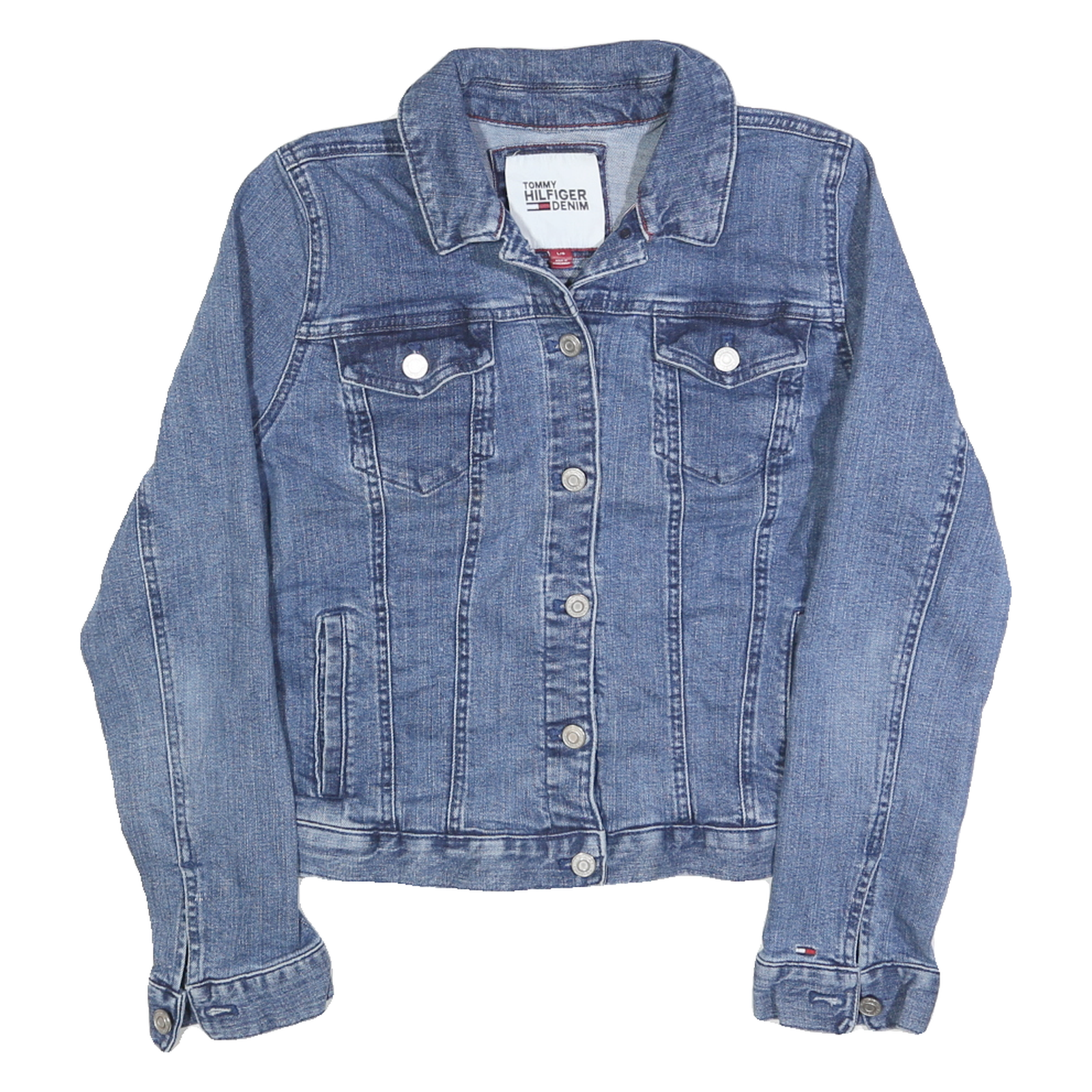 TOMMY HILFIGER Womens Blue Denim Jacket L Cotton Button Plain Classic Regular Refurbished - N/A refurbished available on Cerqular
