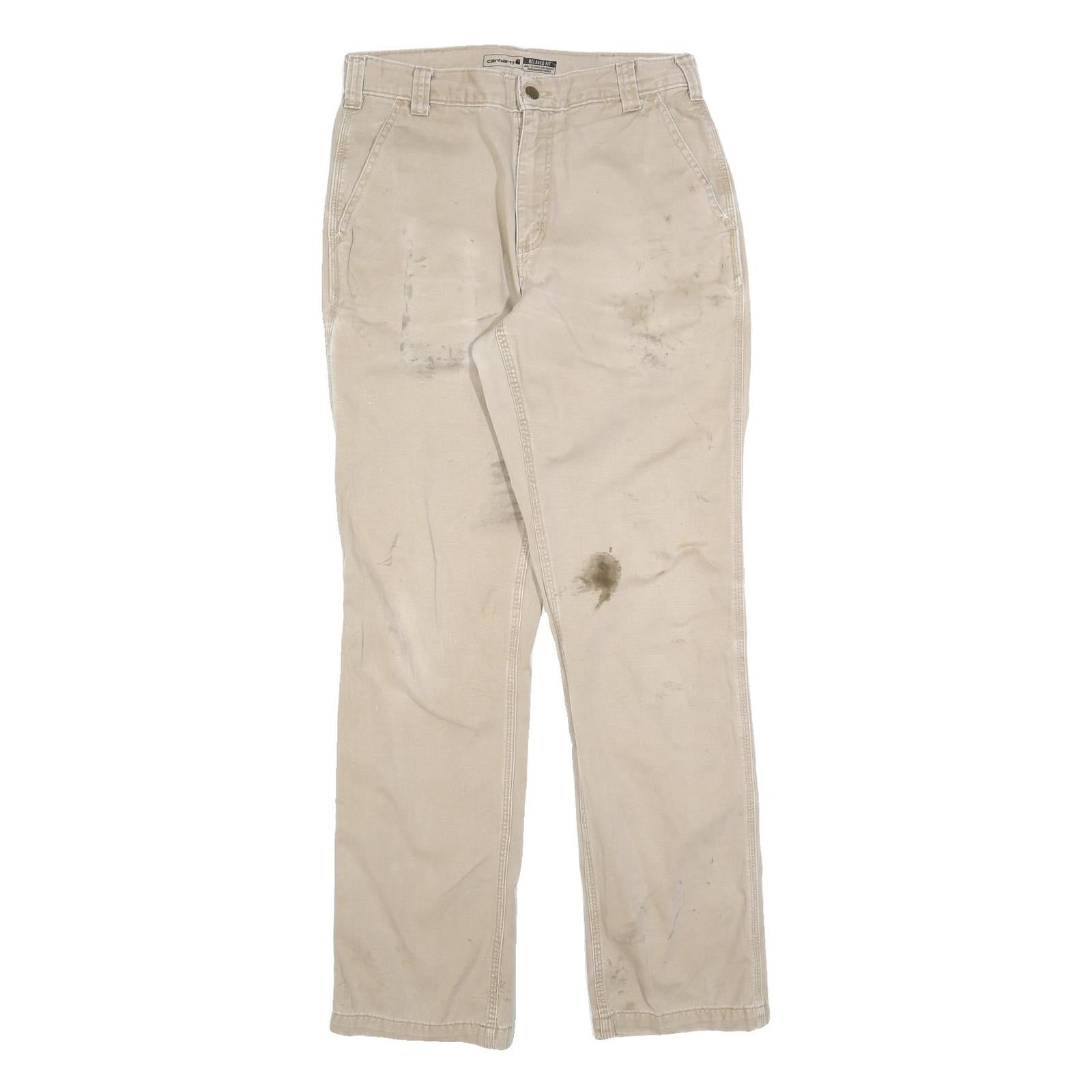 CARHARTT Mens Cotton Blend Beige Relaxed Straight Trousers W32 L34 Workwear Refurbished - N/A refurbished available on Cerqular