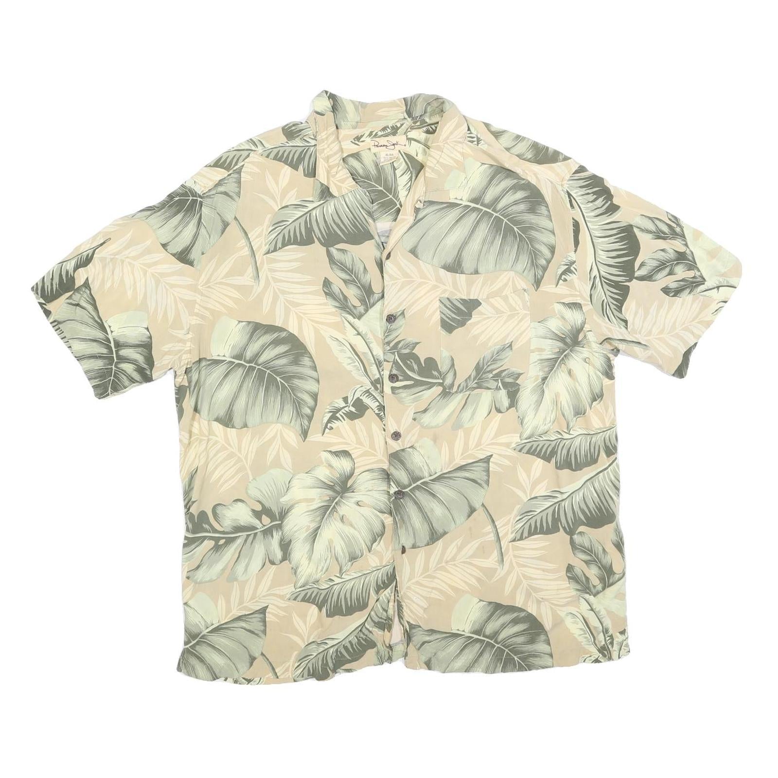 PAVANA JACK Mens Beige & Green Rayon XL Tropical Leaf Print Shirt Summer Casual Refurbished - N/A refurbished available on Cerqular