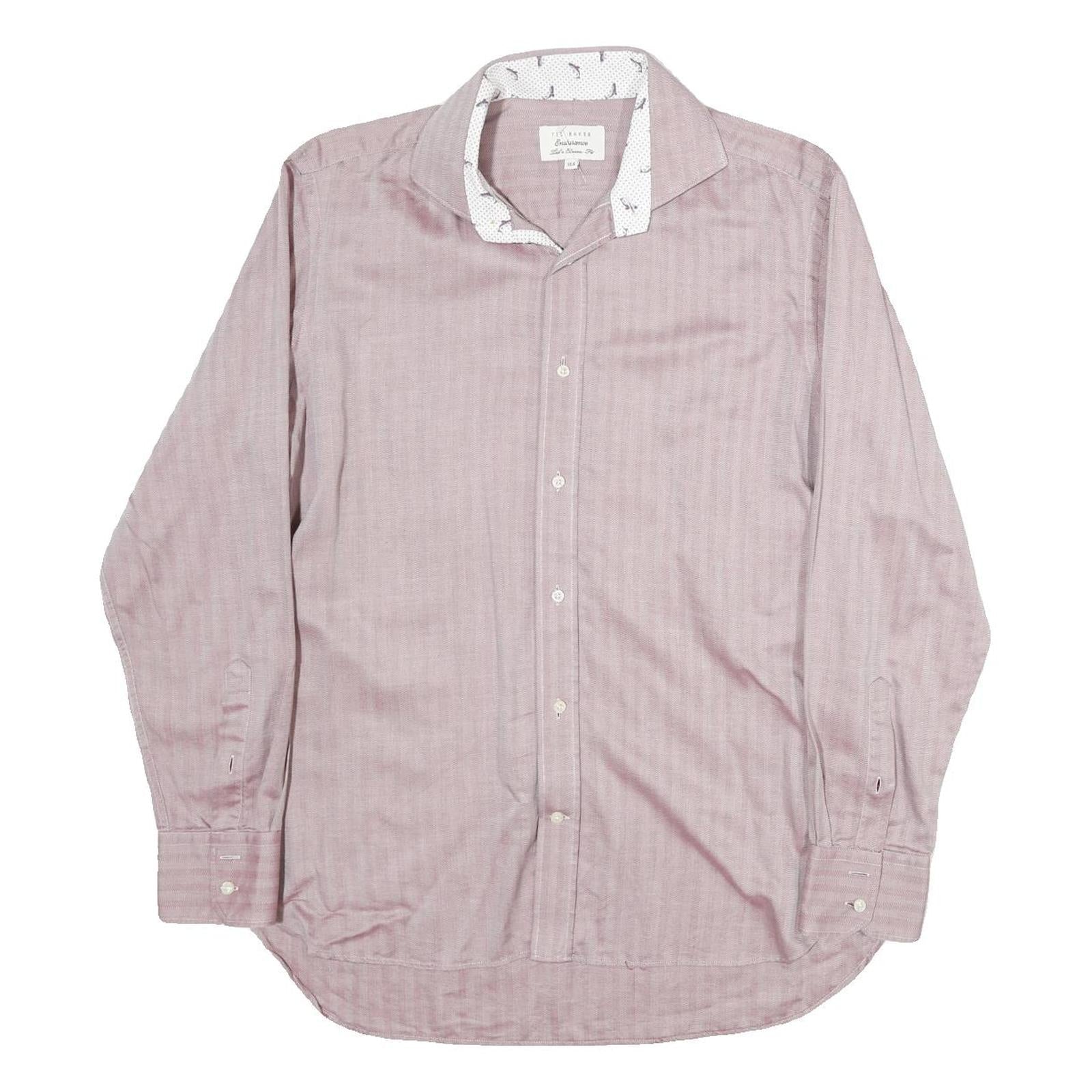 TED BAKER Mens Pink Shirt M Cotton Stylish Patterned Collar Long Sleeve Refurbished - N/A refurbished available on Cerqular