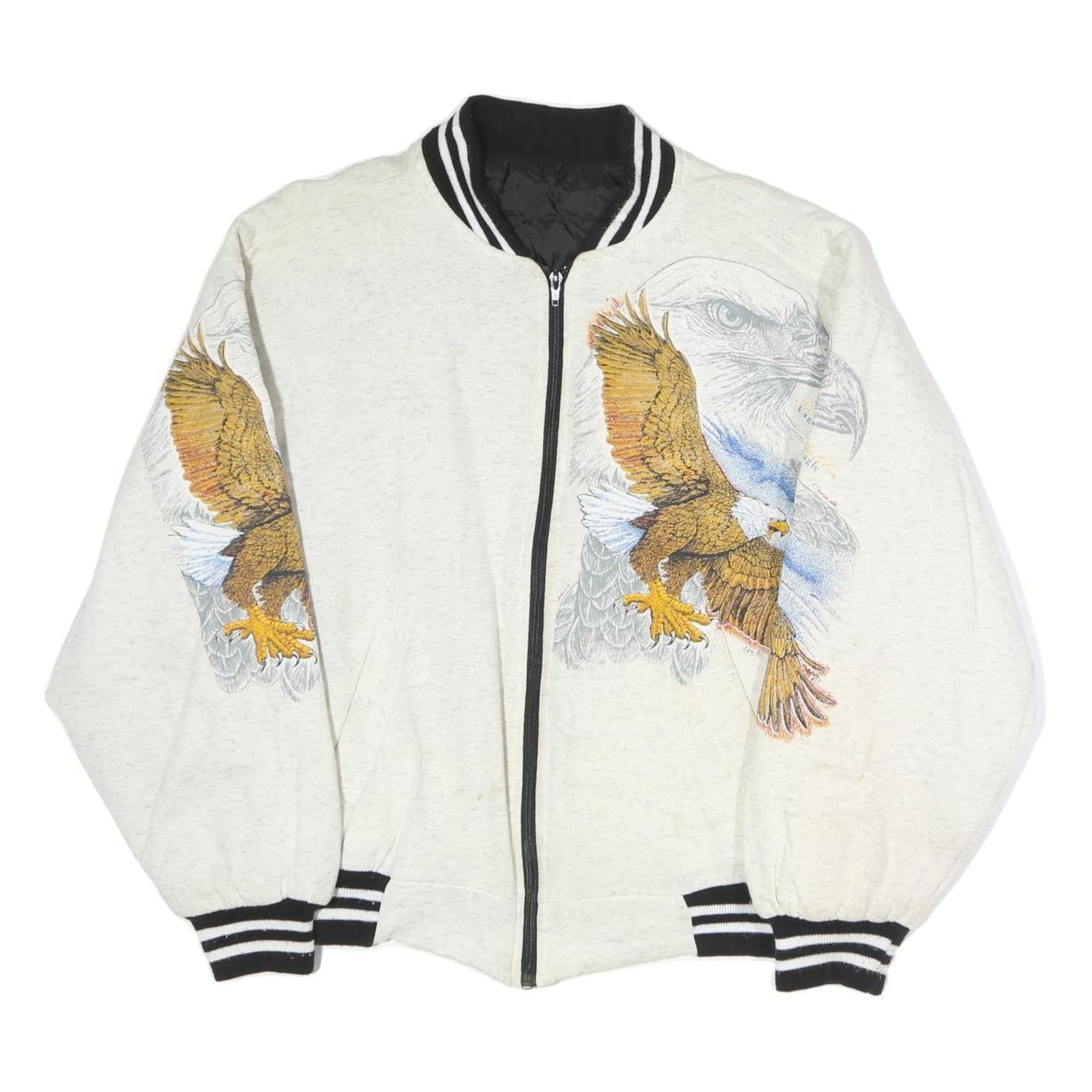 Mens White Cotton Blend Bomber Jacket M Eagle Print Zip Closure Refurbished - N/A refurbished available on Cerqular