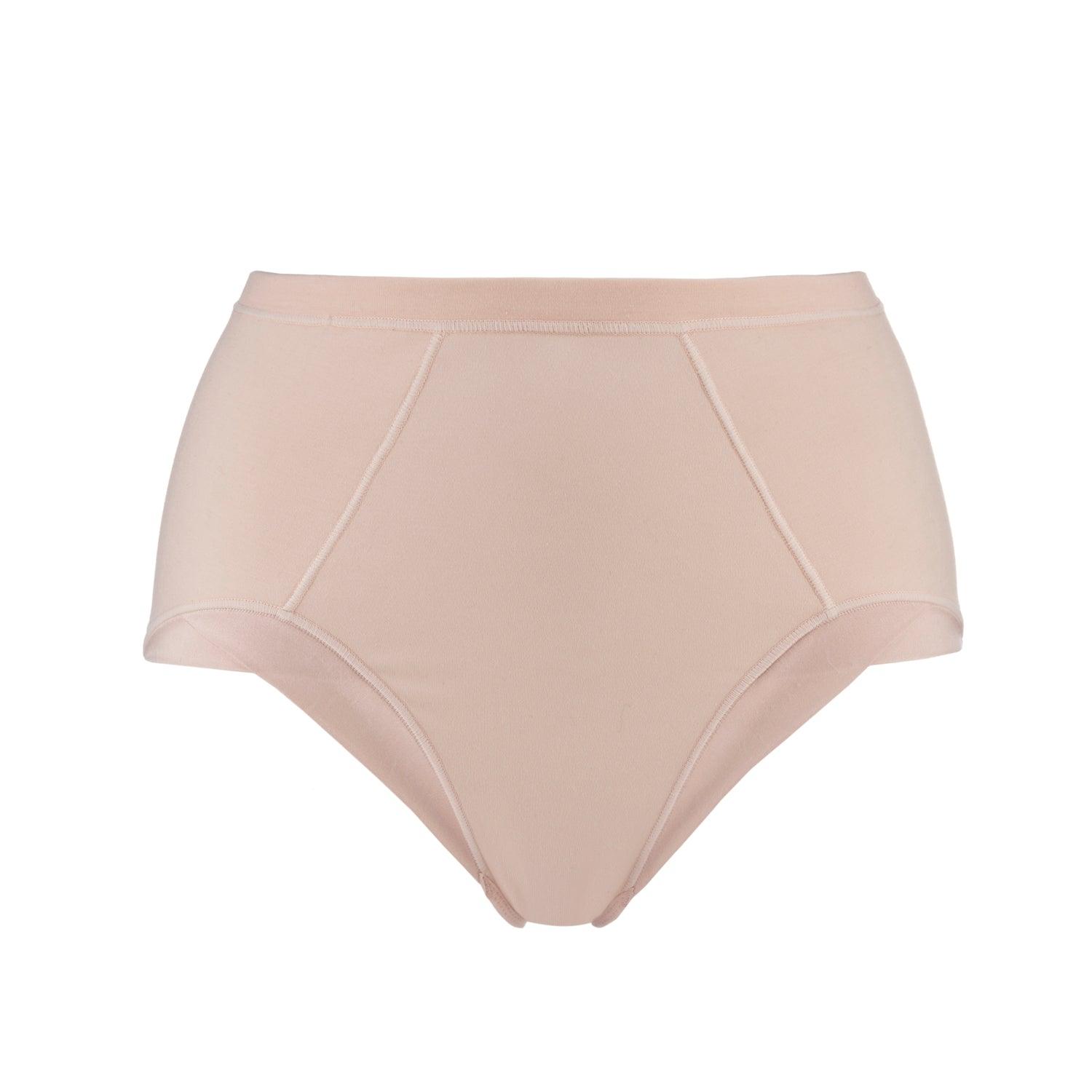 Marrow-High Waisted Silk & Organic Cotton Full Brief in Pink Champagne | Size: 8 Refurbished - Julie May Lingerie refurbished available on Cerqular