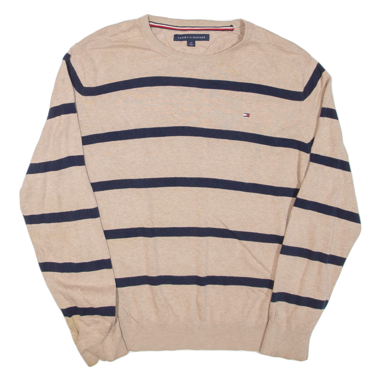 TOMMY HILFIGER Mens Patterned Jumper Beige Striped Tight Knit L Refurbished - N/A refurbished available on Cerqular