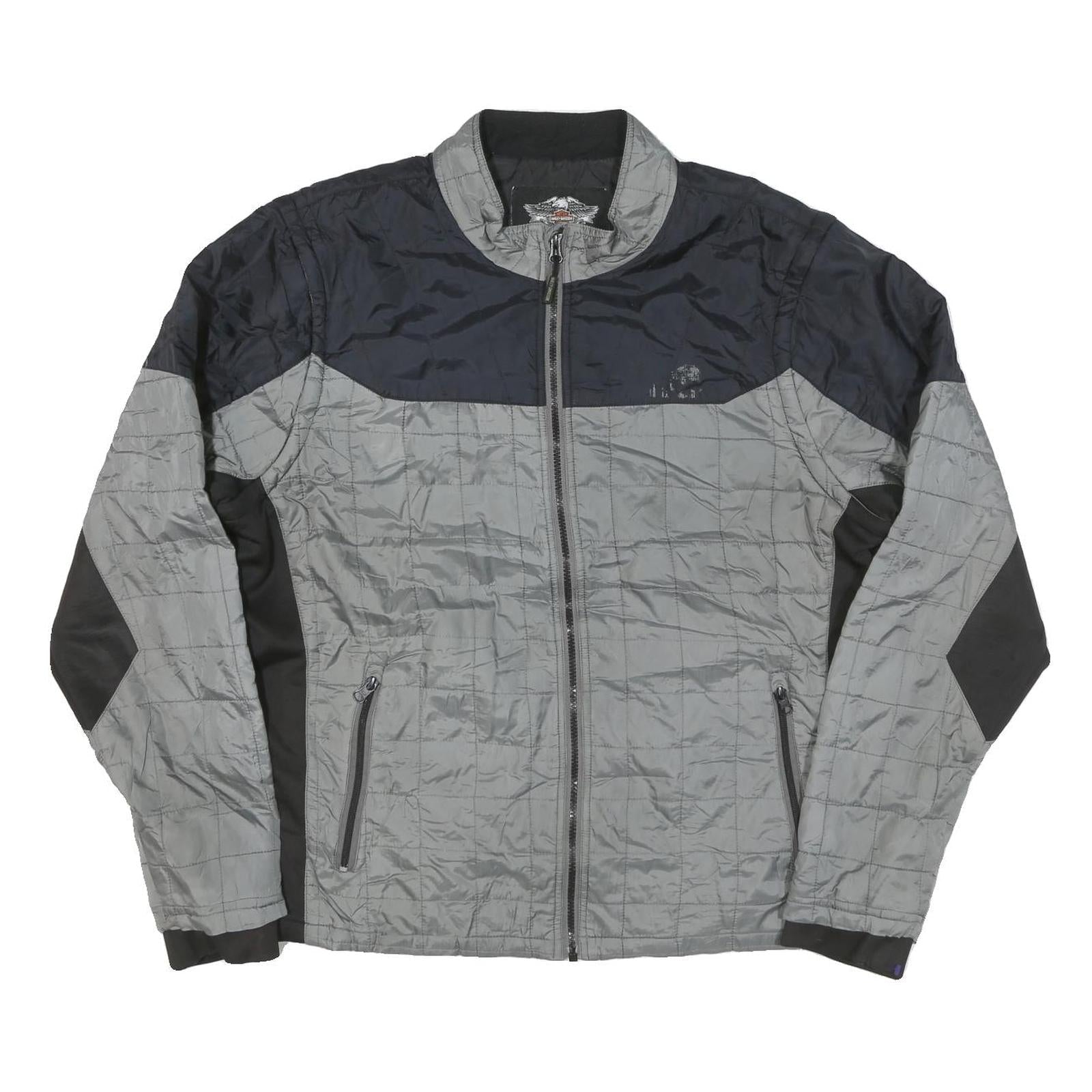 HARLEY DAVIDSON Mens Grey & Black Zip Jacket XL Polyester Blend Quilted Refurbished - N/A refurbished available on Cerqular