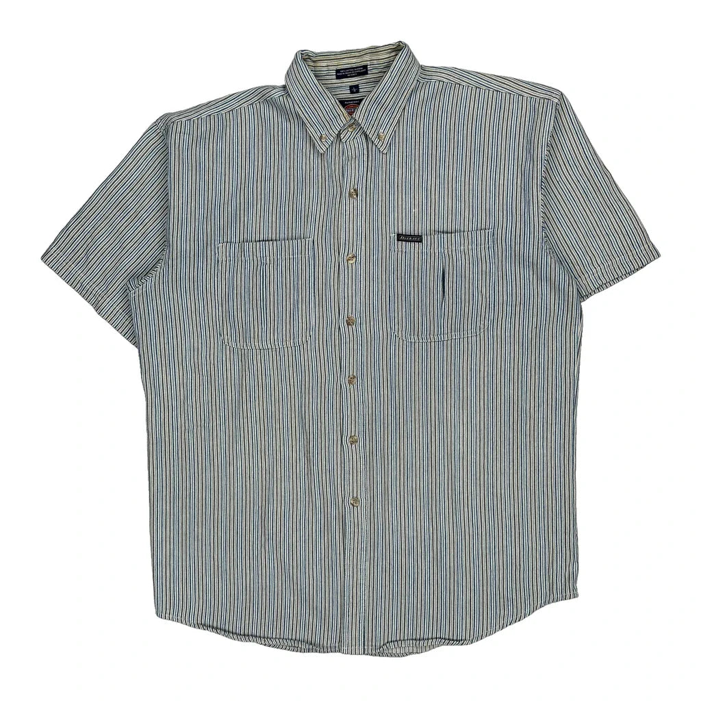 Dickies Striped Short Sleeve Shirt - Large White Cotton Refurbished - Thrifted (note: this is a term often used to describe second- refurbished available on Cerqular