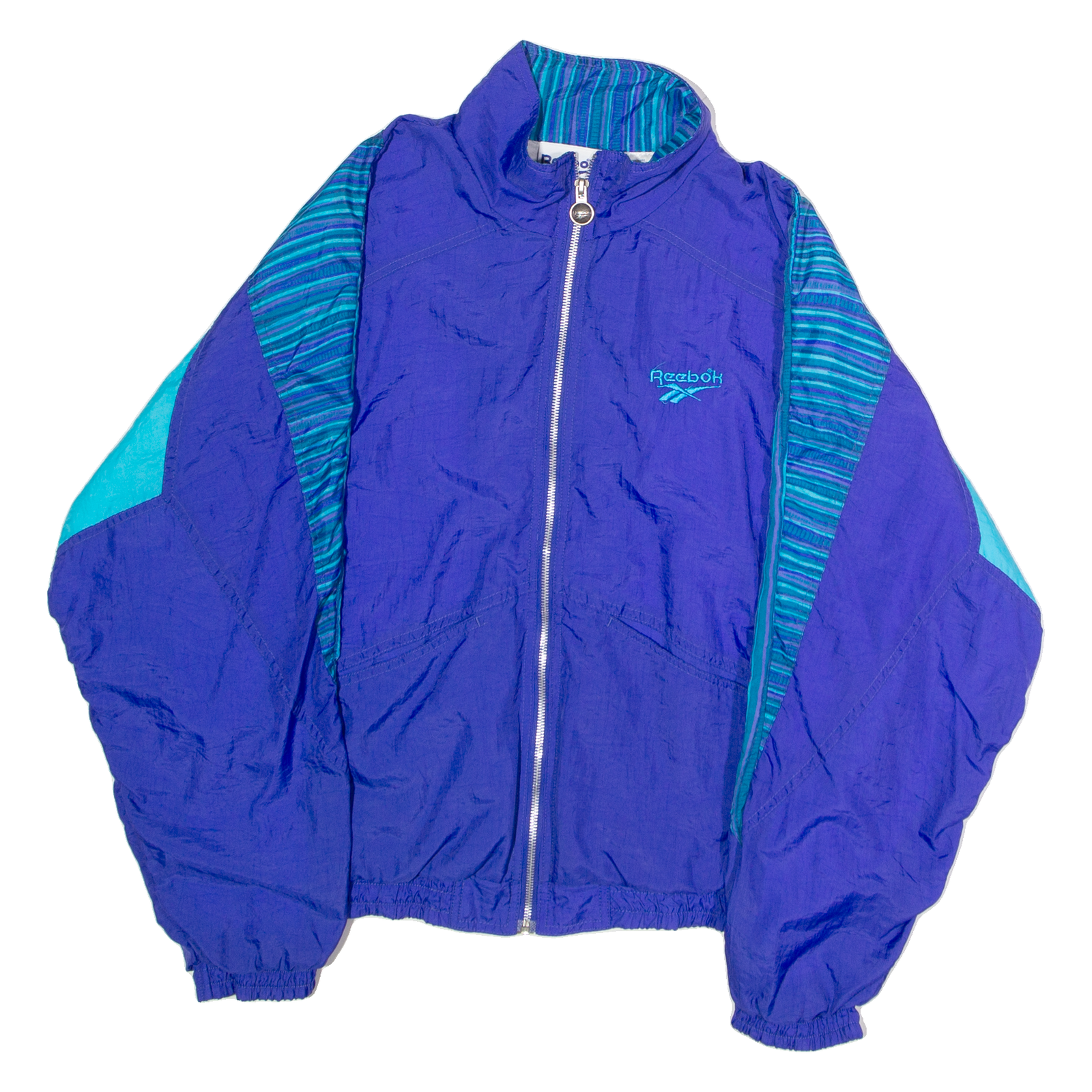 REEBOK Womens Windbreaker Jacket Blue Nylon 90s Colourblock L Refurbished - N/A refurbished available on Cerqular