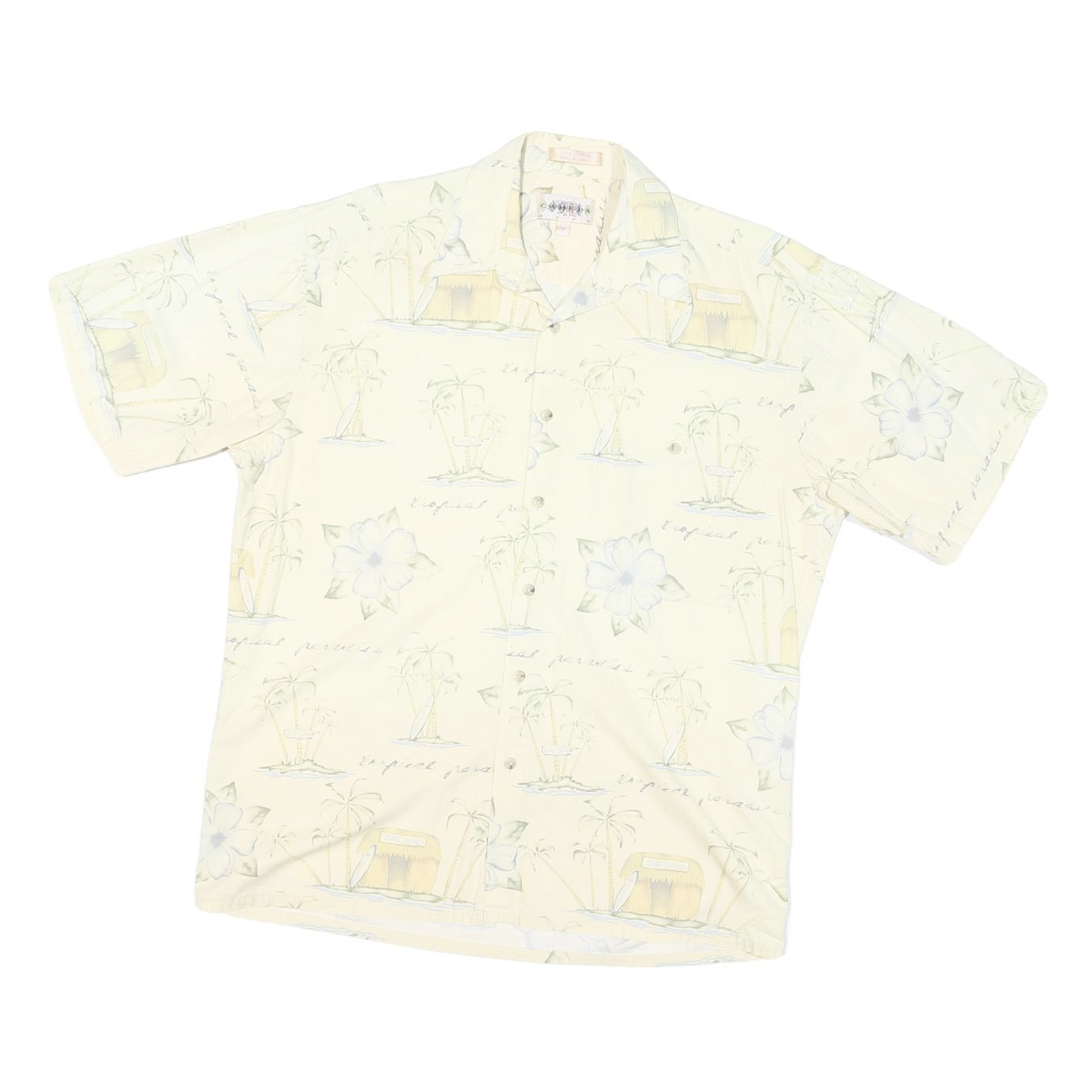 CAMPIA Mens Cream Tropical Print Cotton Shirt M Summer Casual Vacation Refurbished - N/A refurbished available on Cerqular