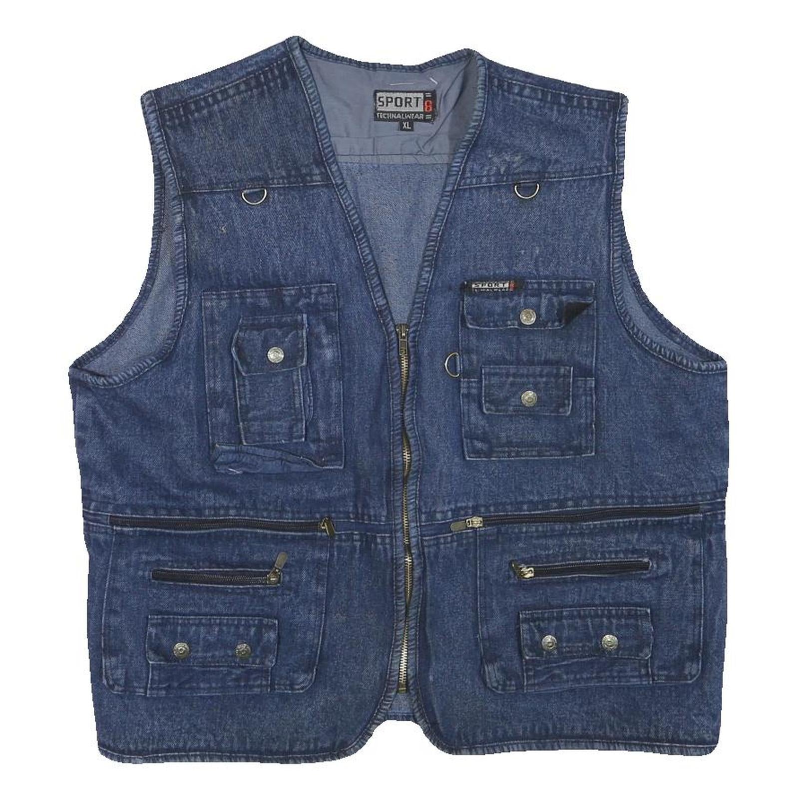 SPORT 8 Mens Blue Denim Vest XL Cotton Blend Zip Pockets Aged Casual Refurbished - N/A refurbished available on Cerqular