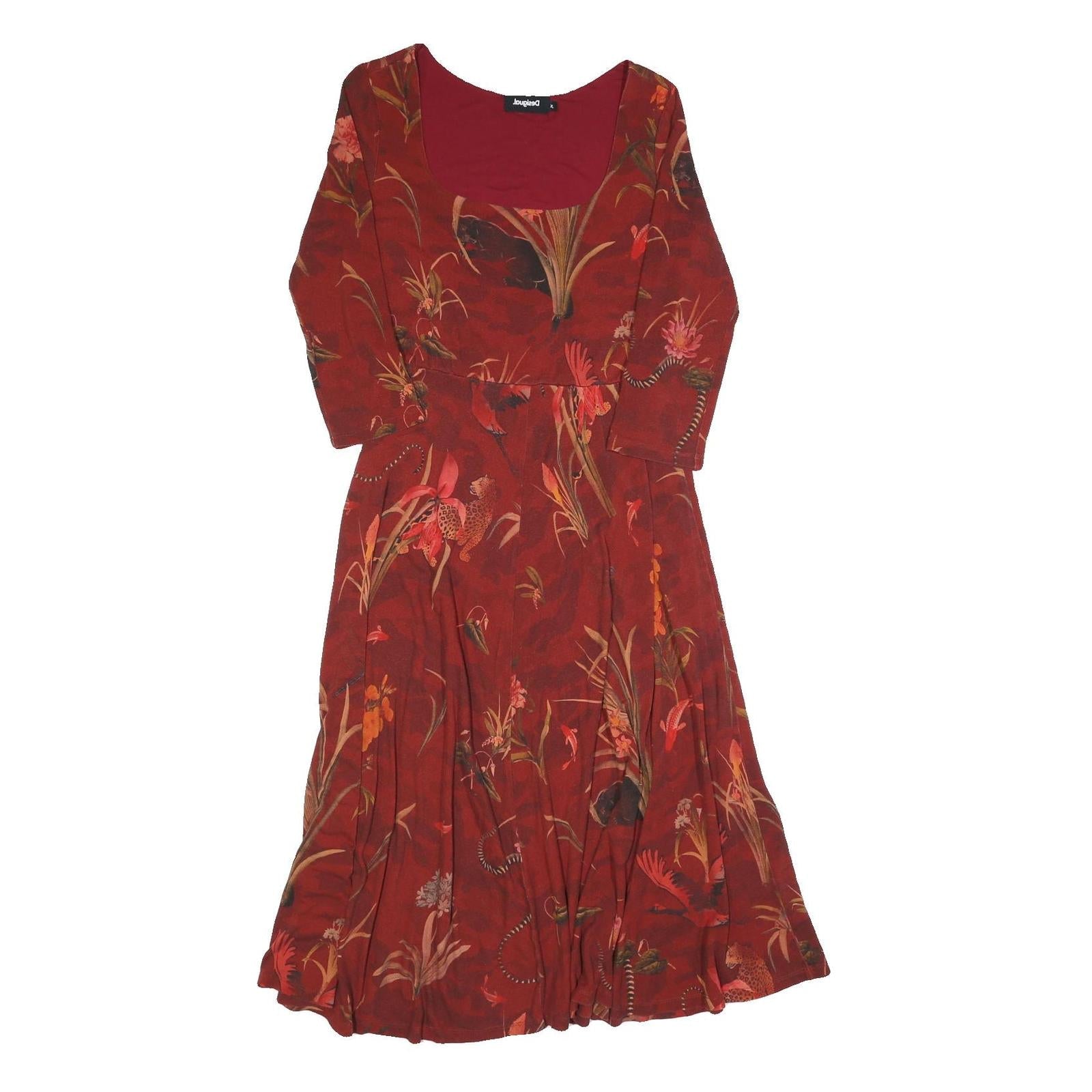 DESIGUAL Womens Red Floral Print Day Woven Midi Dress XL Long Sleeve Round Neck Refurbished - N/A refurbished available on Cerqular