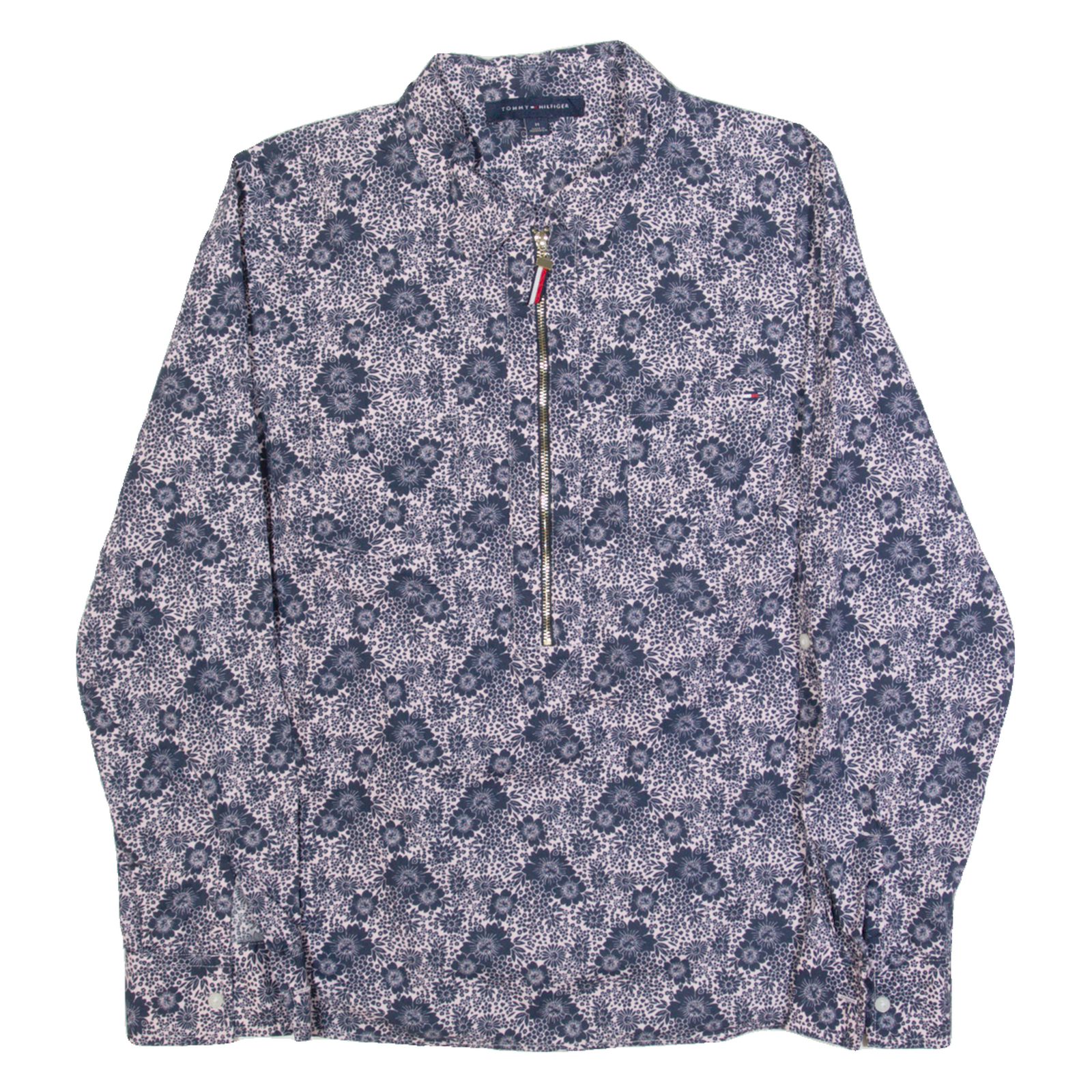TOMMY HILFIGER 1/2 Zip Up Womens Shirt Purple Floral Long Sleeve M Refurbished - N/A refurbished available on Cerqular