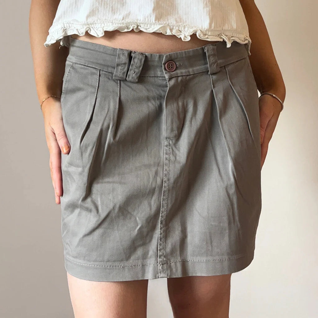 Nuna Lie Mini Skirt - 32W UK 12 Grey Cotton Blend | Size: UK 12 Refurbished - Thrifted (note: this is a term often used to describe second- refurbished available on Cerqular