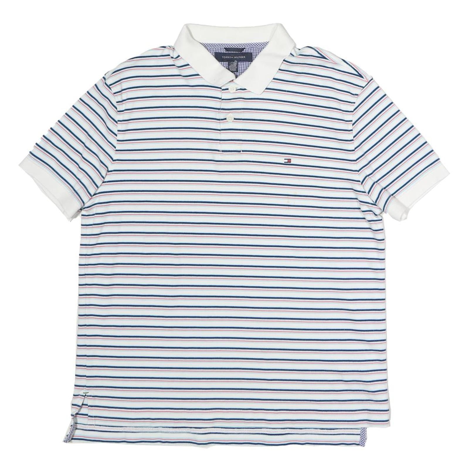 TOMMY HILFIGER Mens White Blue Red Striped Polo Shirt Short Sleeve L Cotton Refurbished - N/A refurbished available on Cerqular