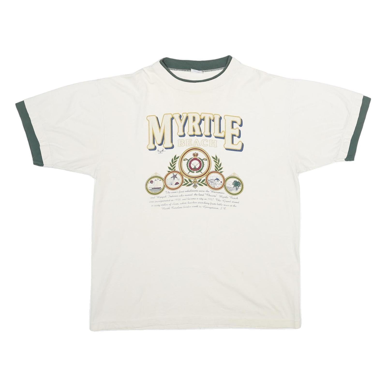 Buy ALORE Mens White & Green Myrtle Beach Graphic T-Shirt XL Short Sleeve Crew Neck Refurbished - $22.09 ALORE Mens White & Green Myrtle Beach Graphic T-Shirt XL Short Sleeve Crew Neck Refurbished - N/A refurbished available on Cerqular