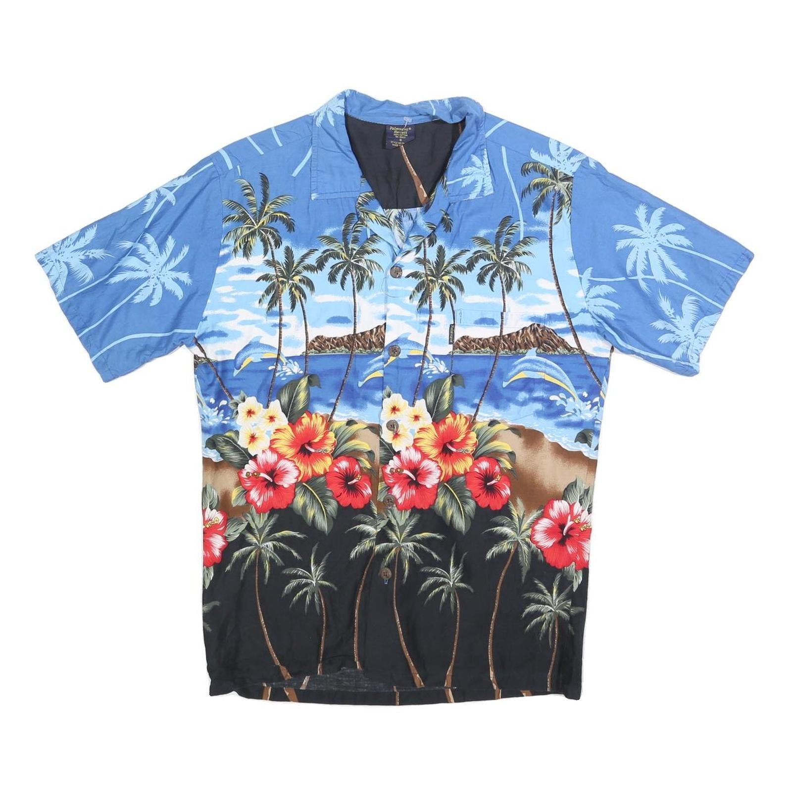 PALMWAVE HAWAII Mens Blue & Black Hawaiian Shirt S Tropical Floral Cotton Blend Refurbished - N/A refurbished available on Cerqular