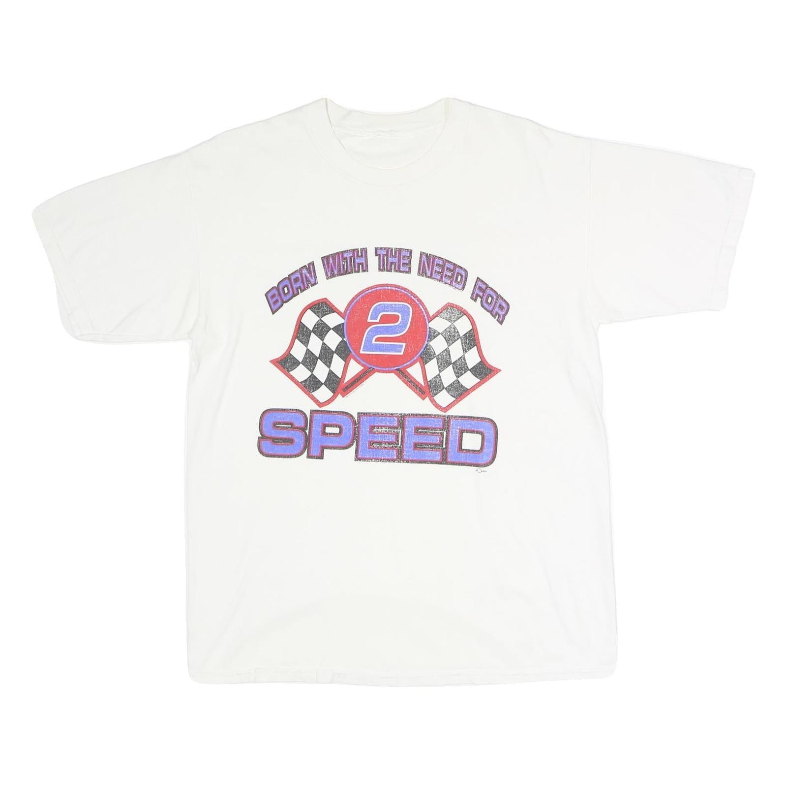 Mens White Cotton Graphic T-Shirt L Short Sleeve Crew Neck Vintage Racing Style Refurbished - N/A refurbished available on Cerqular