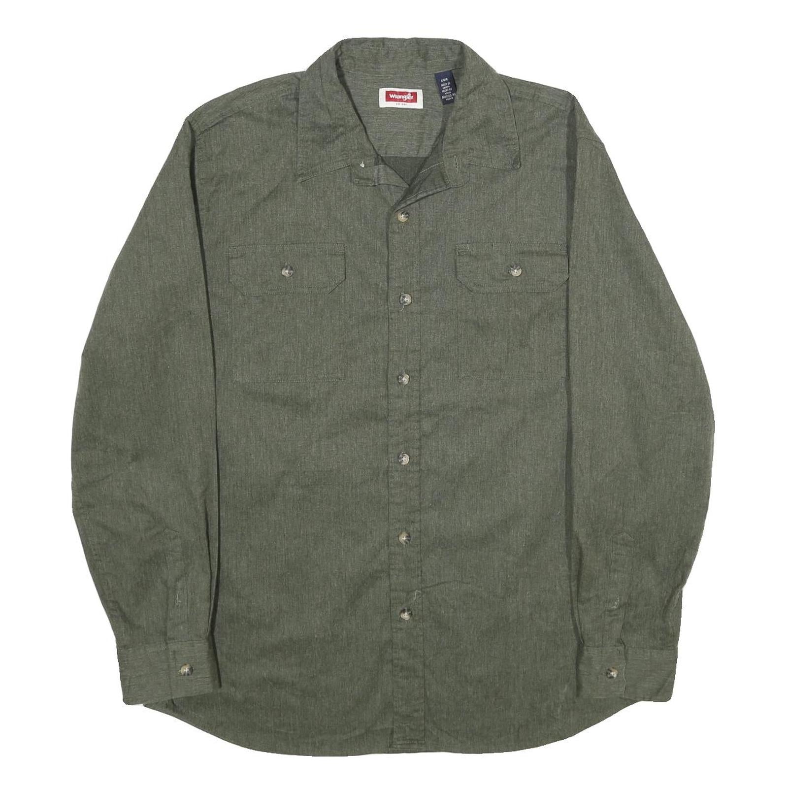 WRANGLER Mens Green L Cotton Blend Shirt Long Sleeve Button Two Pocket Casual Refurbished - N/A refurbished available on Cerqular