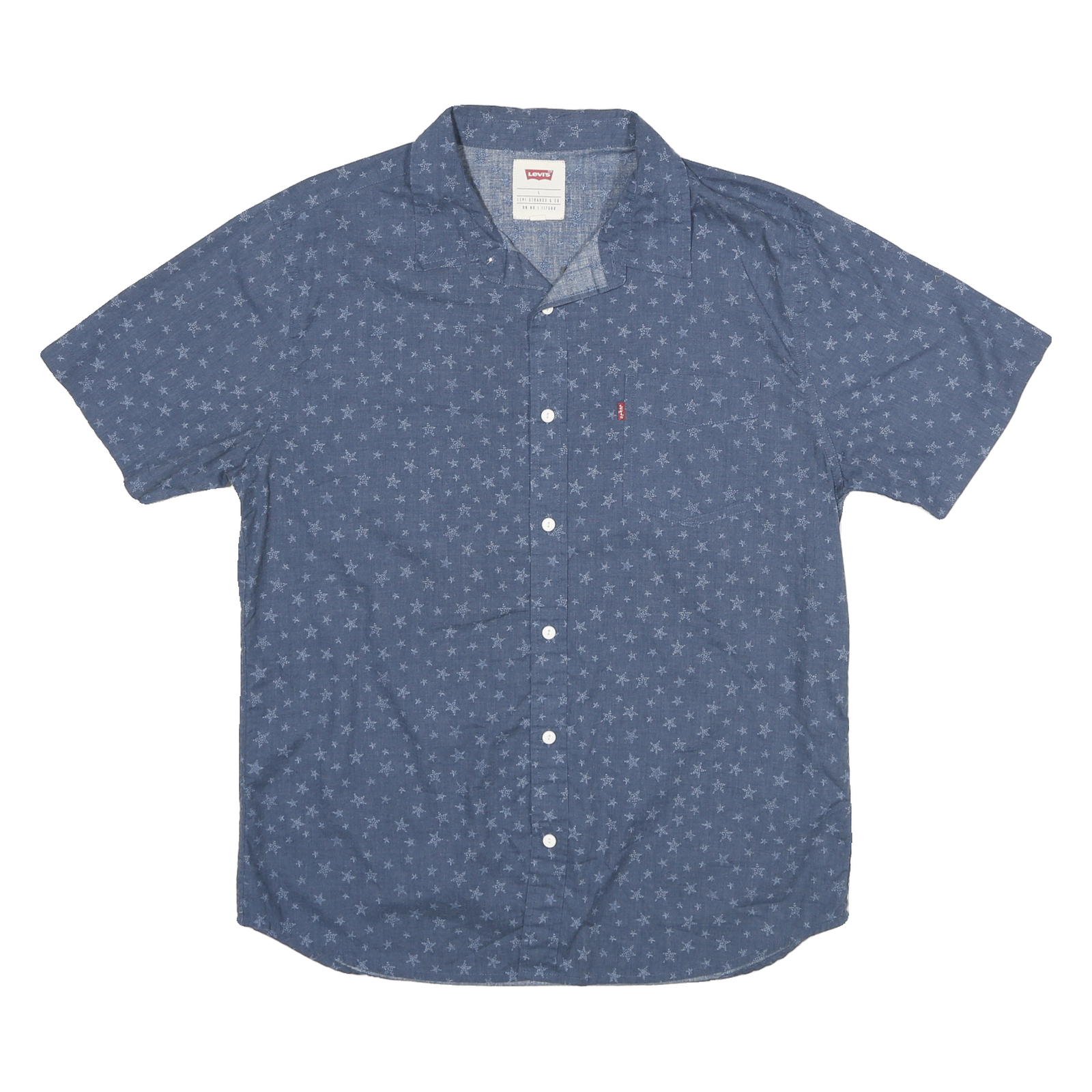 LEVI'S Mens Blue Cotton Blend Star Print Short Sleeve Shirt L Casual Summer Refurbished - N/A refurbished available on Cerqular