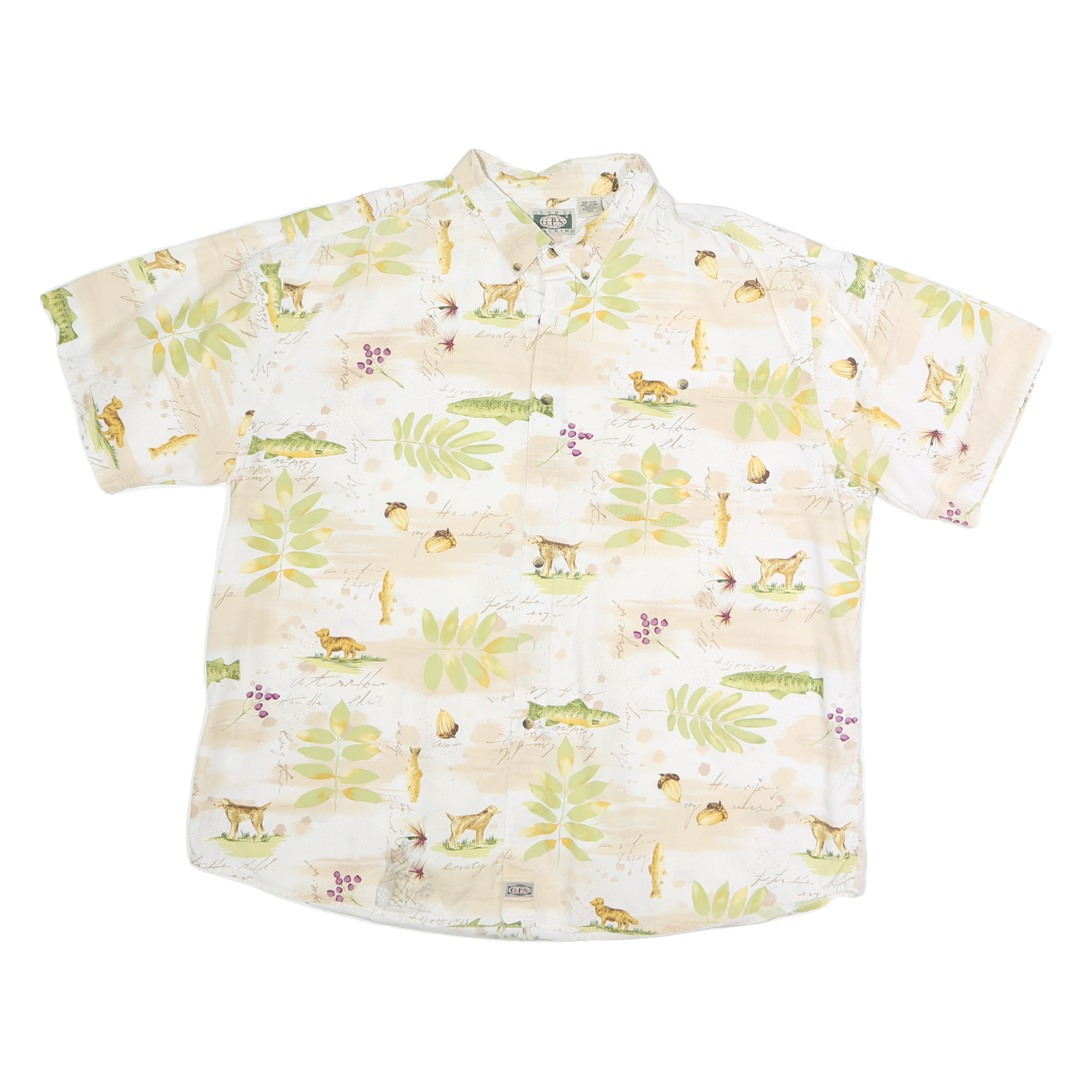 G.P.S Mens Cream & Green Printed Casual Cotton Shirt 2XL Summer Short Sleeve Refurbished - N/A refurbished available on Cerqular