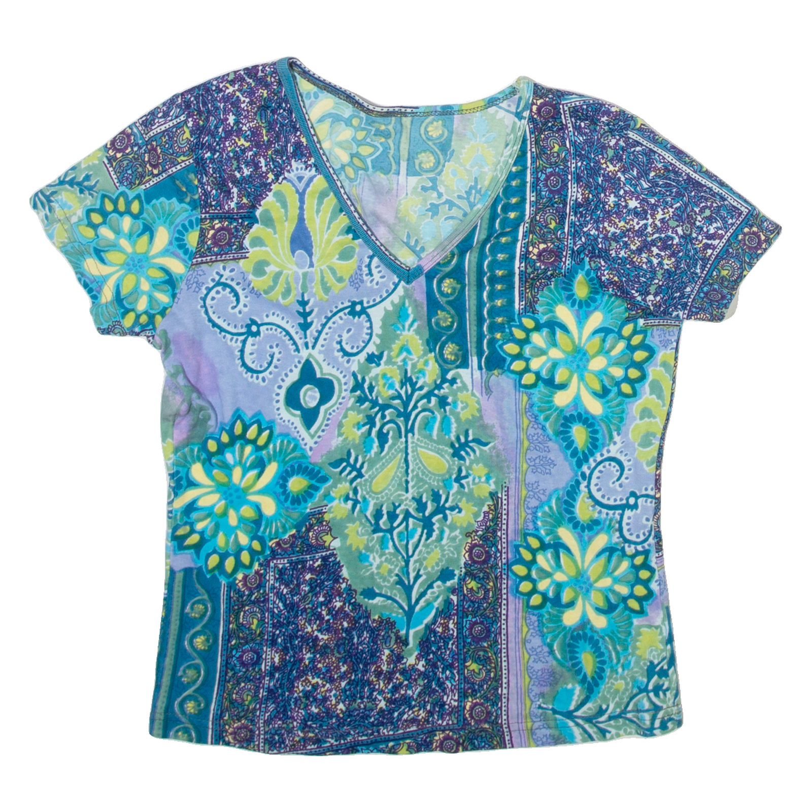 Buy Womens Printed Top Blue V-Neck Crazy Pattern S Refurbished - $16.89 Womens Printed Top Blue V-Neck Crazy Pattern S Refurbished - N/A refurbished available on Cerqular