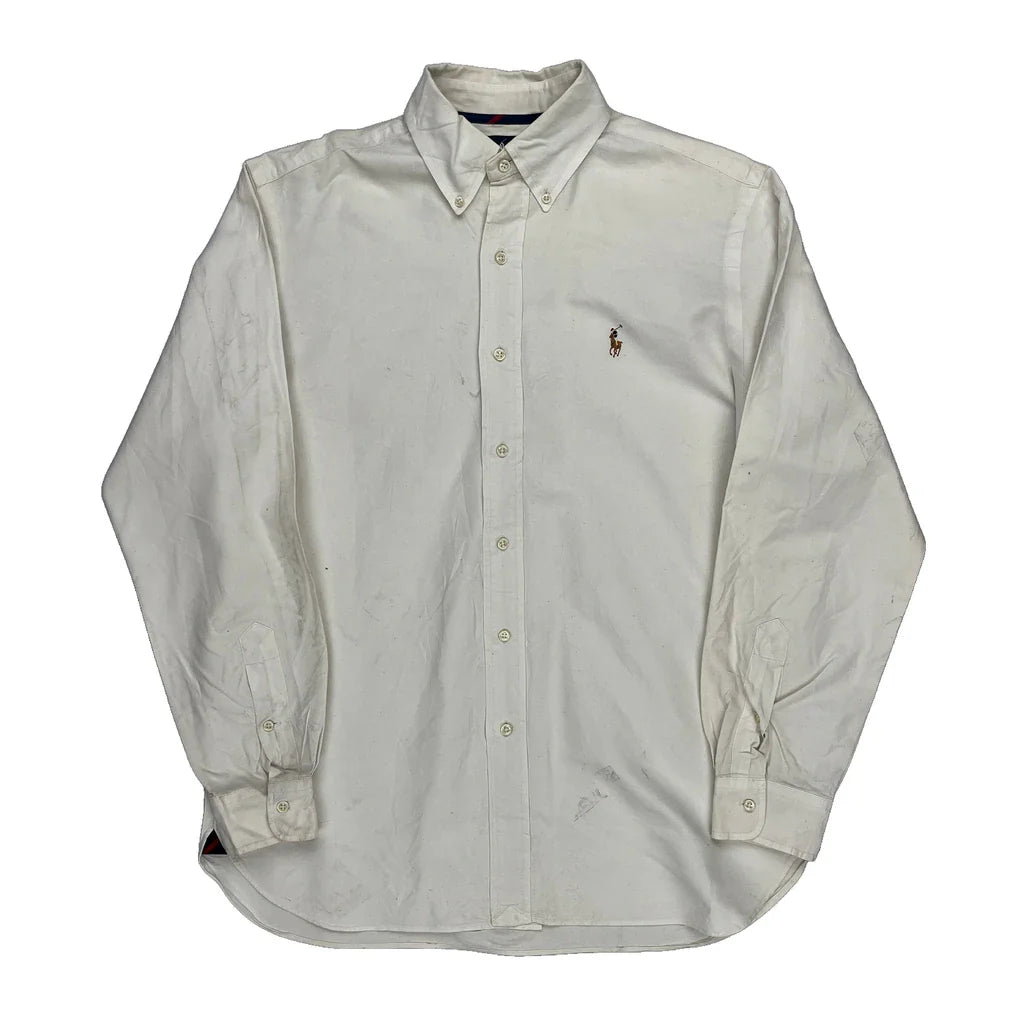 Ralph Lauren Shirt - Medium White Cotton Refurbished - Thrifted (note: this is a term often used to describe second- refurbished available on Cerqular